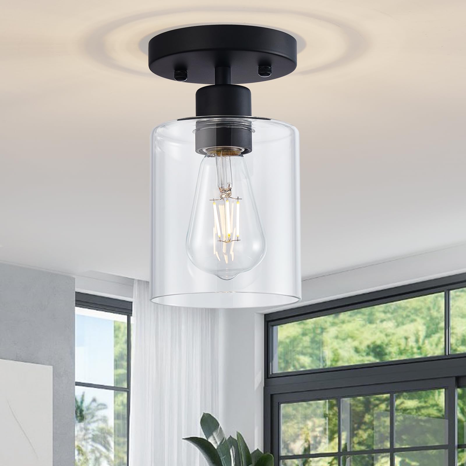 Diduio Black Semi Flush Mount Ceiling Light, 1-Light Ceiling Light Fixtures, Farmhouse Light Fixtures Ceiling Mount, Ceiling Lig