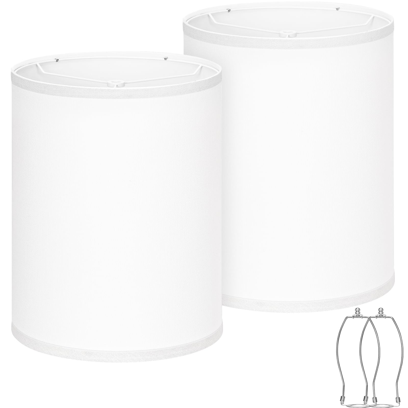 White Linen Tall Drum Lamp Shades Set of 2  10Top x10 Bottom x 13High  Lampshade Replacement for Table Lamp Floor Lamp  Natural Linen Lampshades  Spider  Harp Holders Included  Easy Assembly