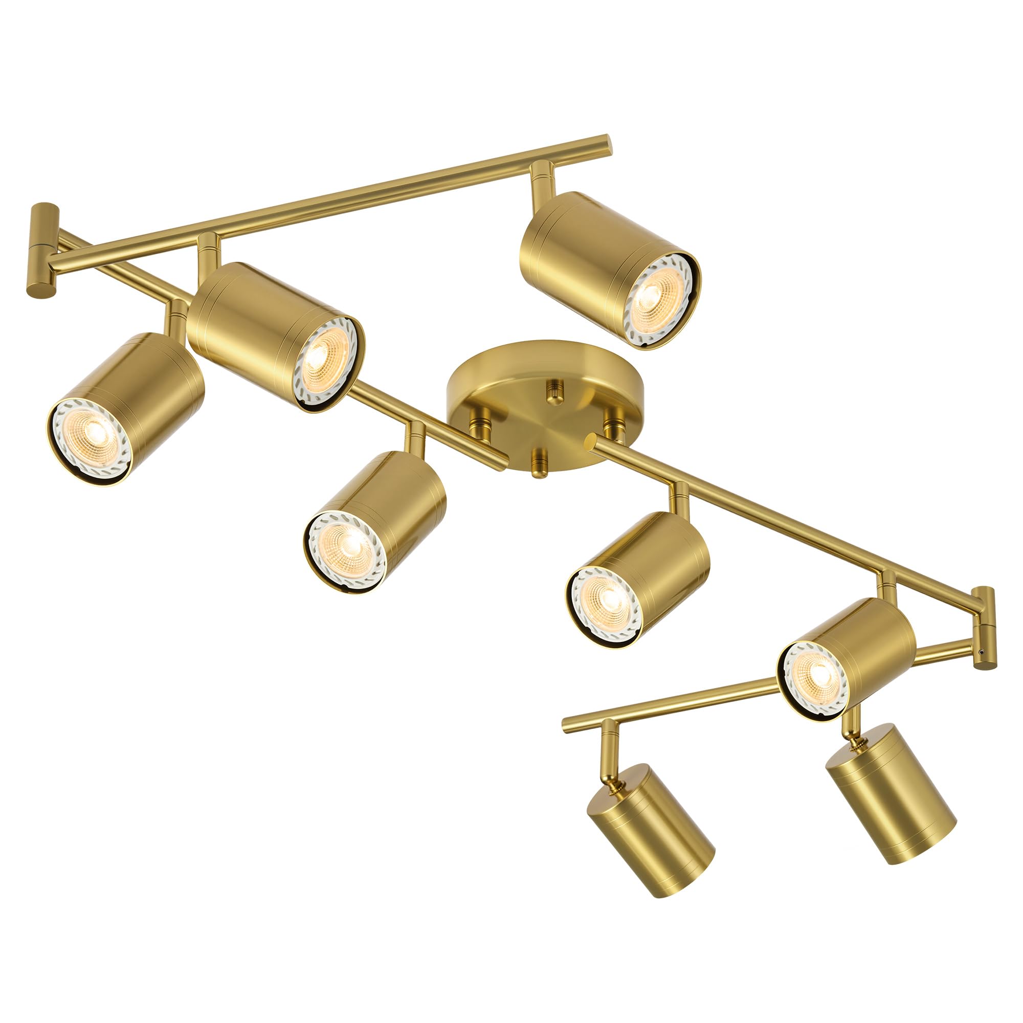 Vonluce 8 Light Track Light Fixture  Led Track Lighting Kit With Rotatable Heads  3-Color Gu10 Bulbs Included  Modern Ceiling Spotlight For Kitchen Office Closet Studio Bedroom  Gold