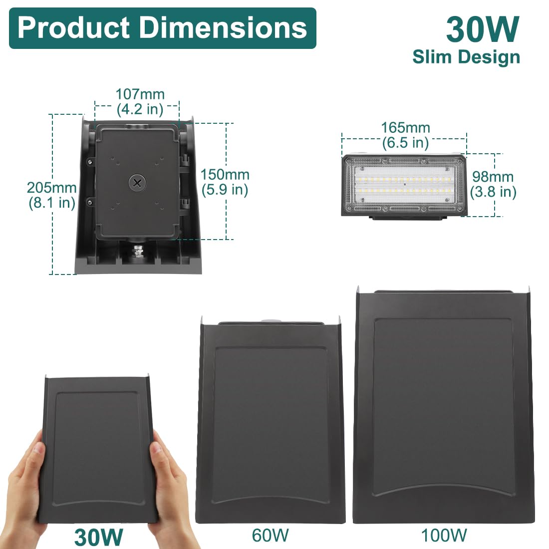 Kadision 30W LED Wall Pack Light, Dusk-to-Dawn, 3900lm, 5000K, Dark Grey, Adjustable Full Cutoff, Model WP-30D-50
