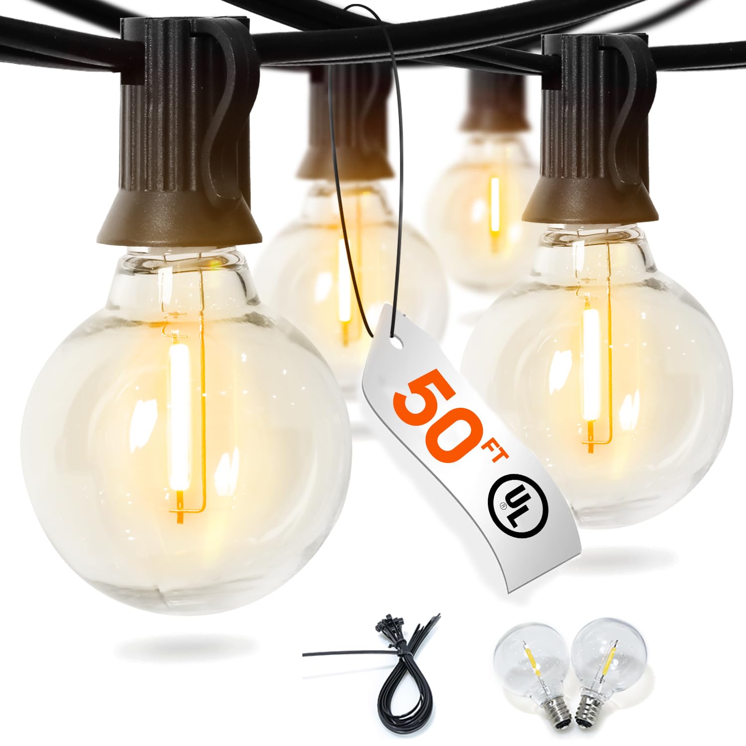 Goodea.Fun 50Ft Led Outdoor String Lights,G40 Globe Patio Lights With 27 Shatterproof Edison Bulbs, Waterproof Connectable Hanging Lights For Backyard Porch Balcony Party Decor(2 Spare)
