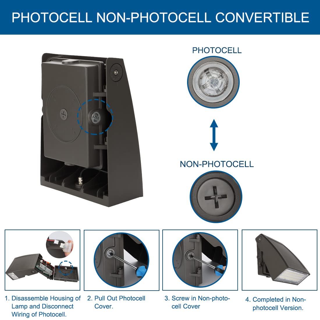 Dakason (2 Pack) 60W Led Wall Pack, Dusk-To-Dawn Photocell, Adjustable Head, Full Cut-Off Security Light, 5000K 6600Lm Replaces