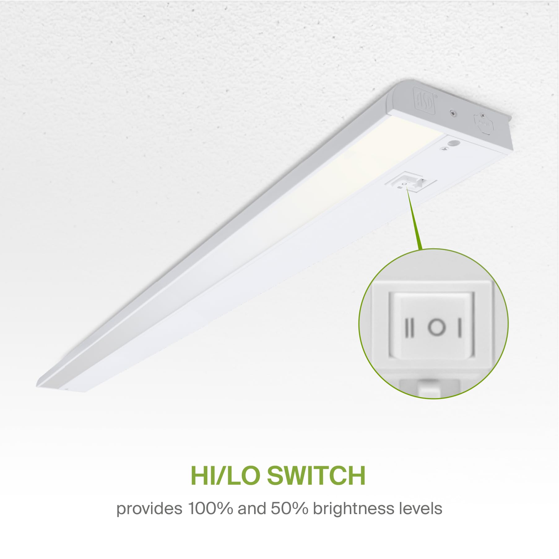 Asd Led Under Cabinet Lighting 32 Inch, Dimmable, Hardwired/Plug-In, 3 Color Levels, Aluminum, White Finish, Model Asd-Ucl-32D16Cc-Wh