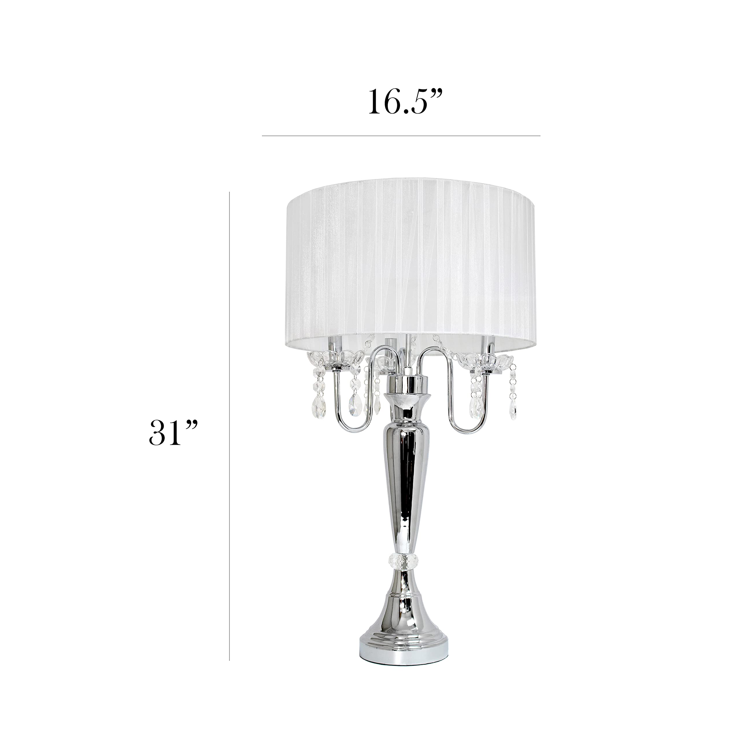 Elegant Designs Lt1034-Wht Trendy Sheer Table Lamp With Hanging Crystals And Sheer Shade, White