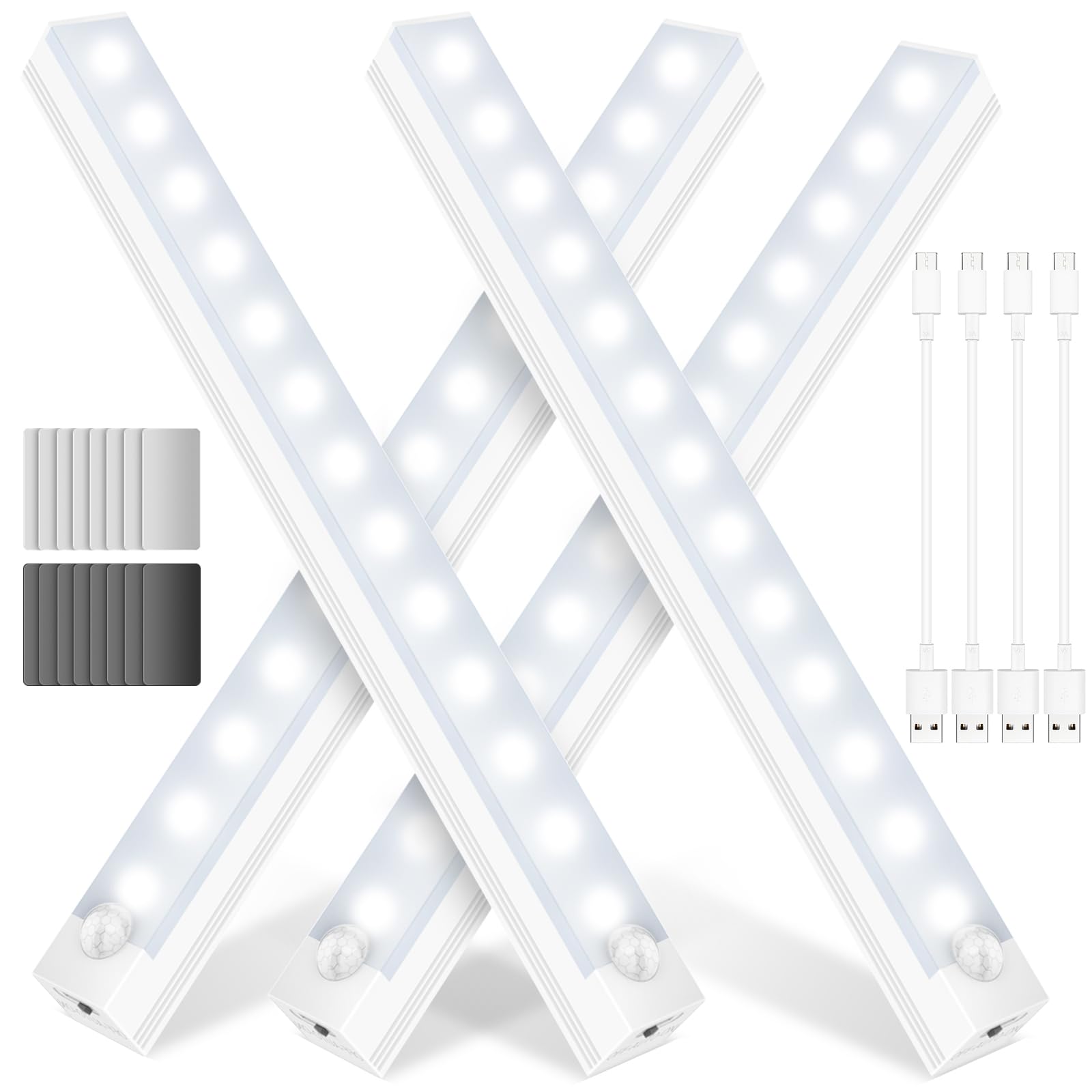 XSINOLI Under Cabinet Lights - Motion Sensor, Battery Operated, Magnetic, 9.2 inch, White Light - 4 Pack