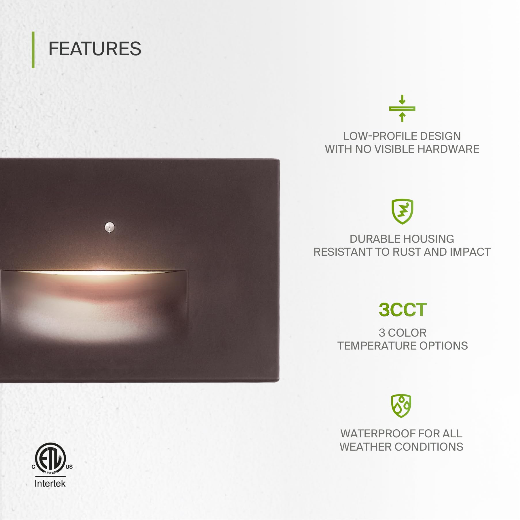 ASD LED Recessed Step Light Fixture 3W 120LM 3000K-5000K Photocell Waterproof Dark Bronze 4.75 Inch Model A-LSTL-HN