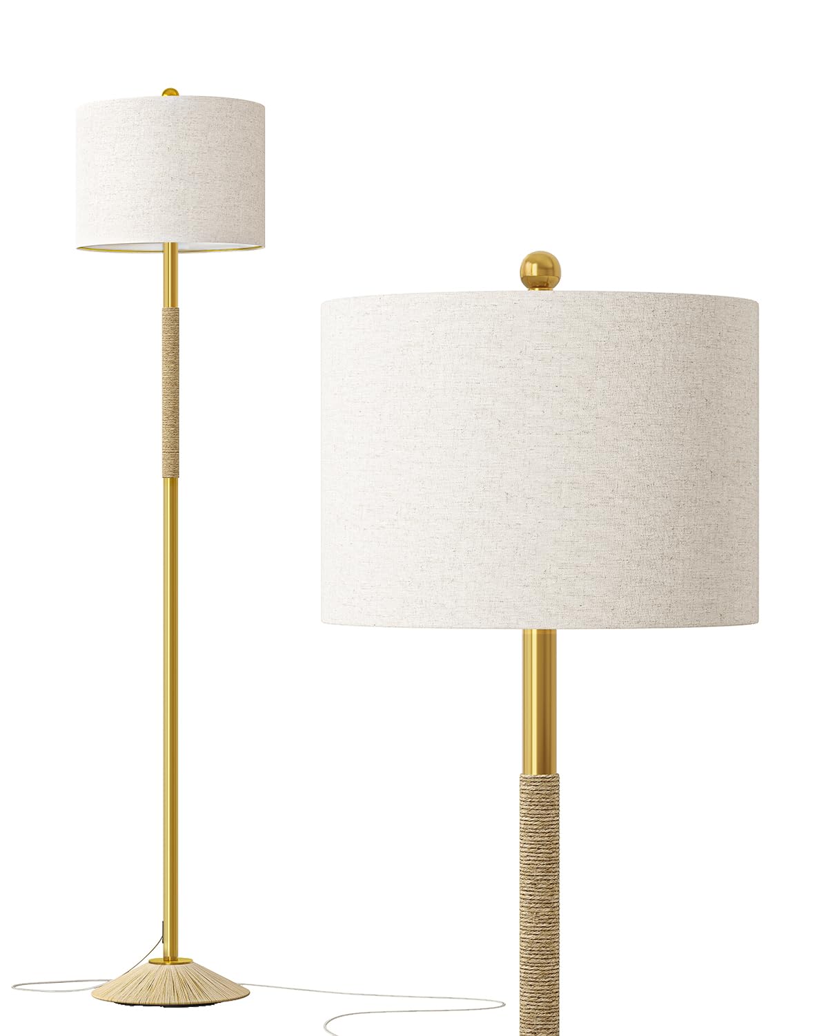Oneach 63    Modern Floor Lamp for Living Room, Gold Boho Standing Lamp with Unique Rope Design, Rotary Switch, Farmhouse Tall L