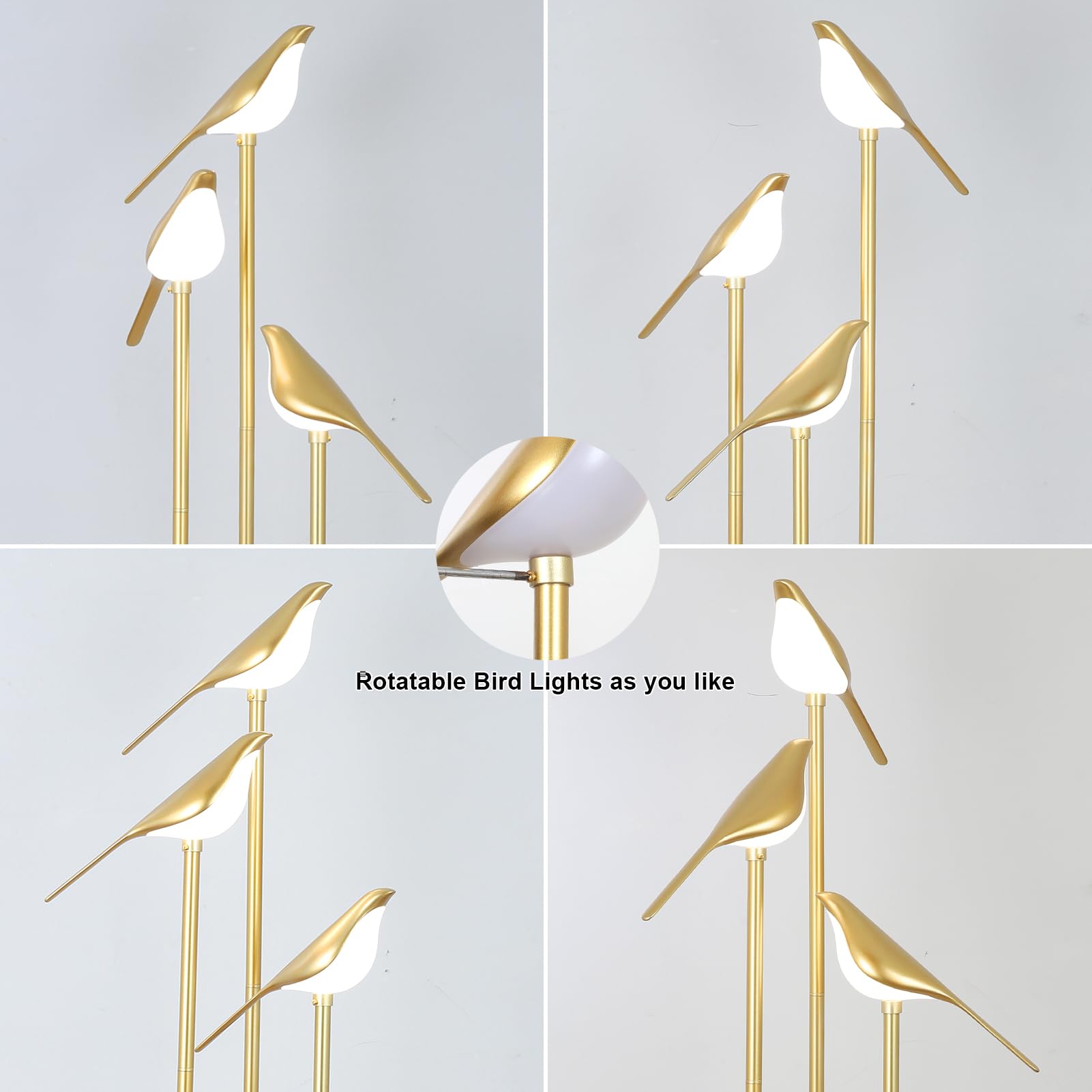 Artmooy Gold Floor Lamp - Modern Mid Century Design, 3 Adjustable LED Lights, Corner Tall Lamp with Shelves, Model 240502A1
