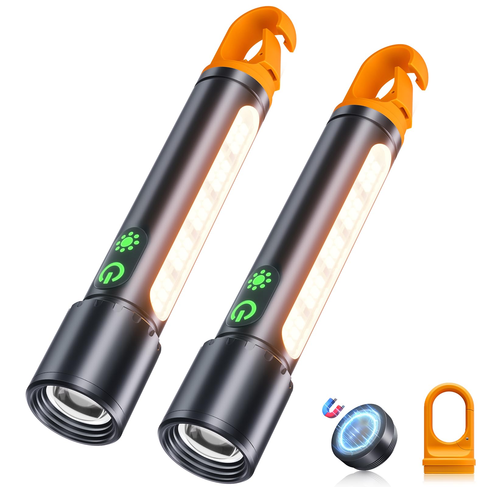 ADDplus Magnetic Rechargeable Flashlights 2 Pack, 2000LM, 5000mAh, 9 Modes, Waterproof, Model DY-SD-X725