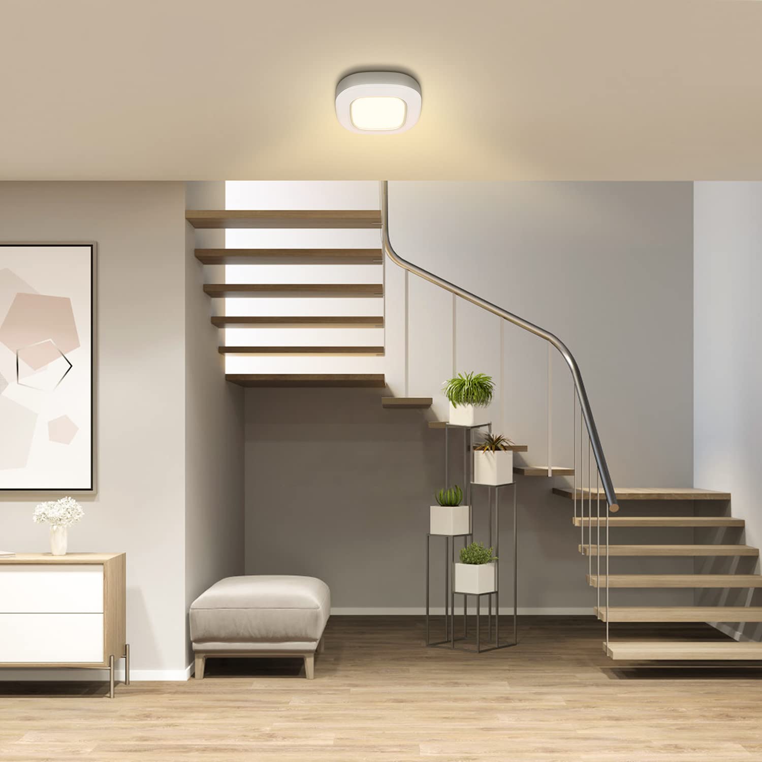 Motion Sensor Battery Operated Lights For Closet, Indoor Wireless Activated Led Ceiling Light Battery Powered 300Lm For Stair Ki