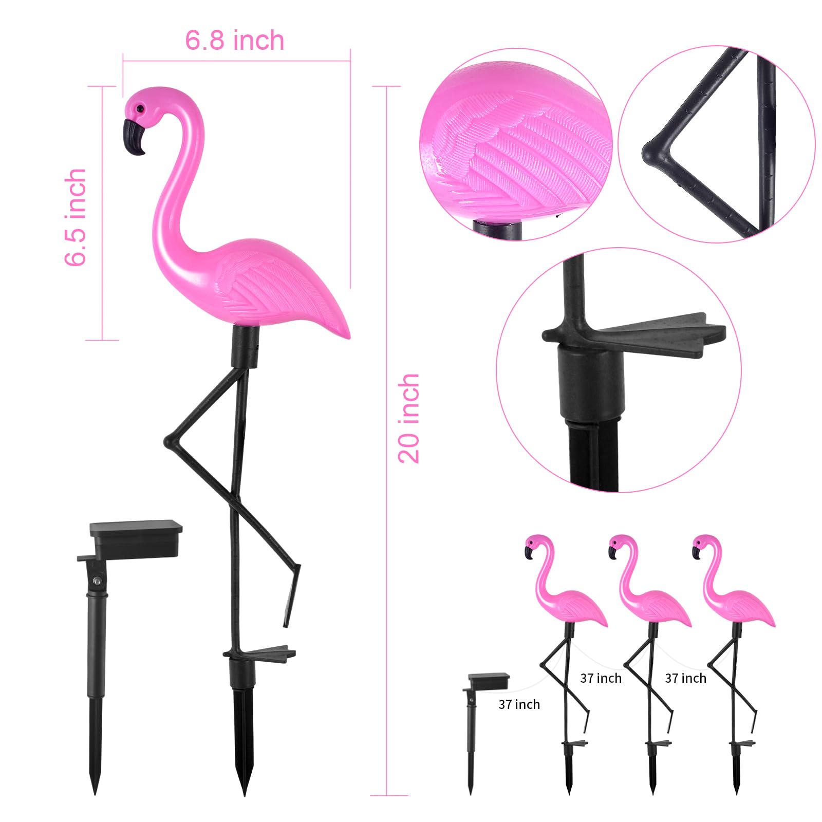 Flamingo Solar Lights,Outdoor Pink Flamingo Stake Light,Solar Powered Garden Lights,Yard Art Decor,Outdoor Garden Decorations,Outside Stick Lights,Outdoor Lights Waterproof (3Pcs)