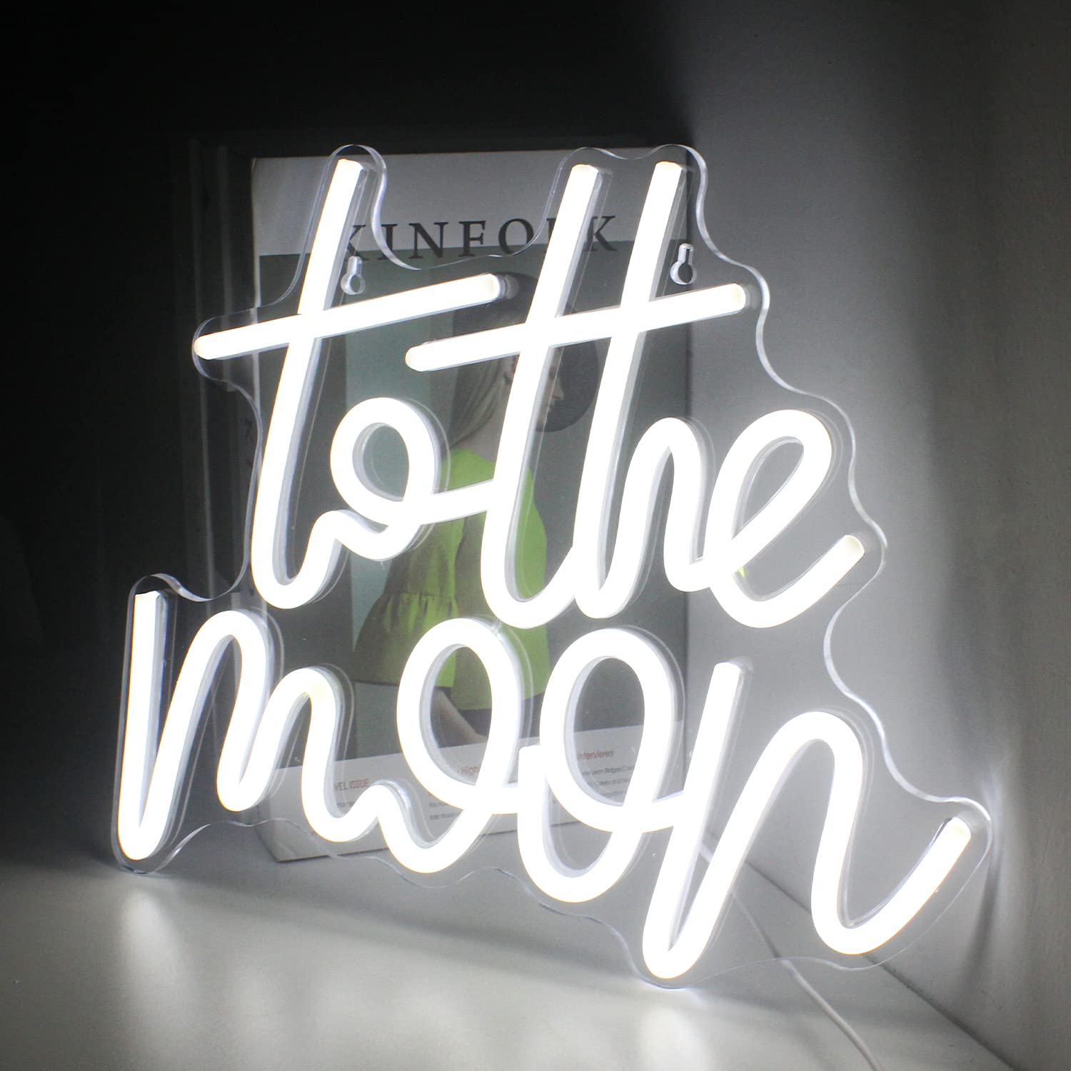 Looklight To The Moon Neon Sign - Usb Powered Led Wall Decor For Bedroom & Parties
