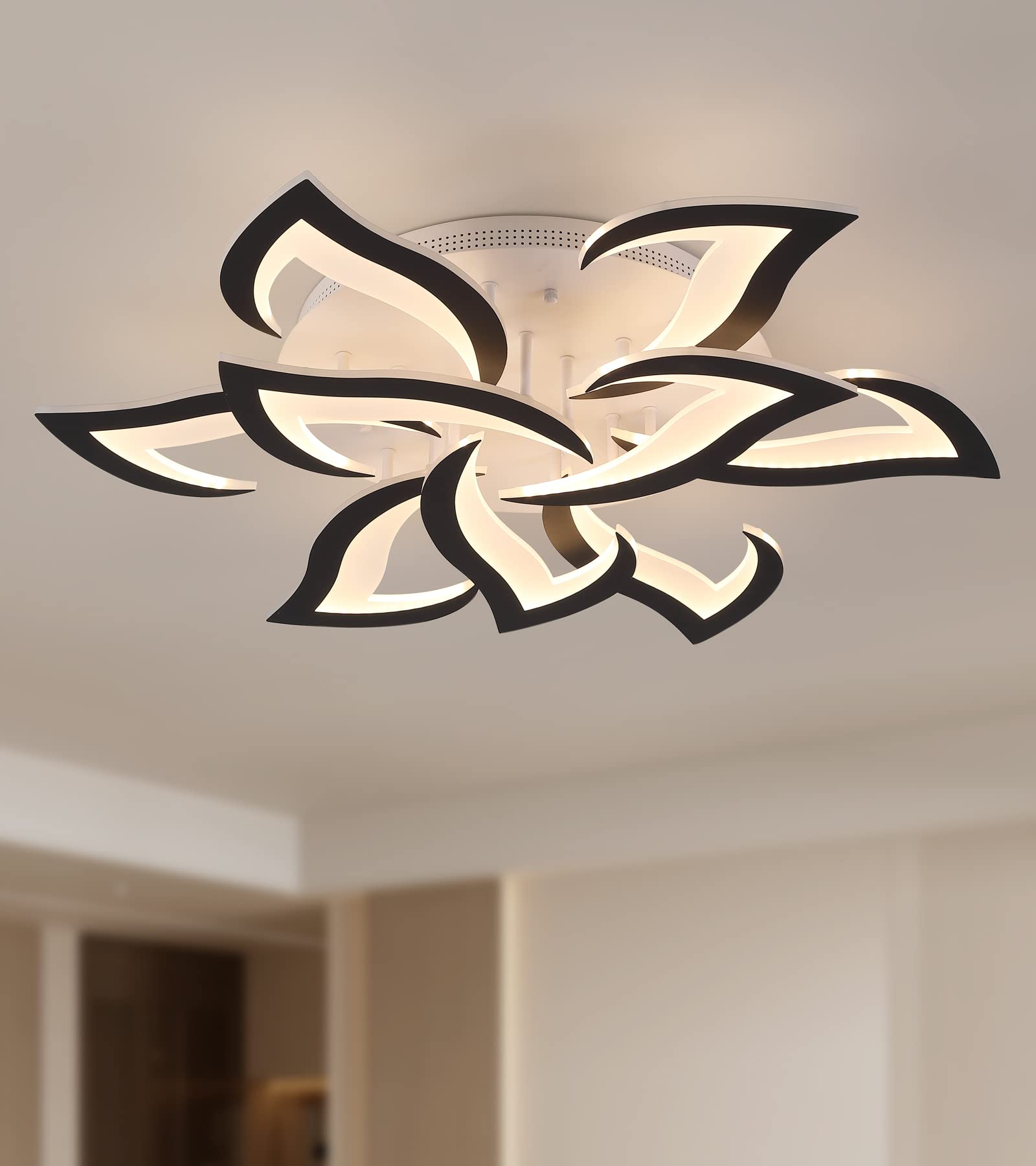 MEIXISUE Ceiling Light Fixture Modern Black LED Flower Light Fixtures Ceiling Mount with Remote Control for Living Room, Bedroom