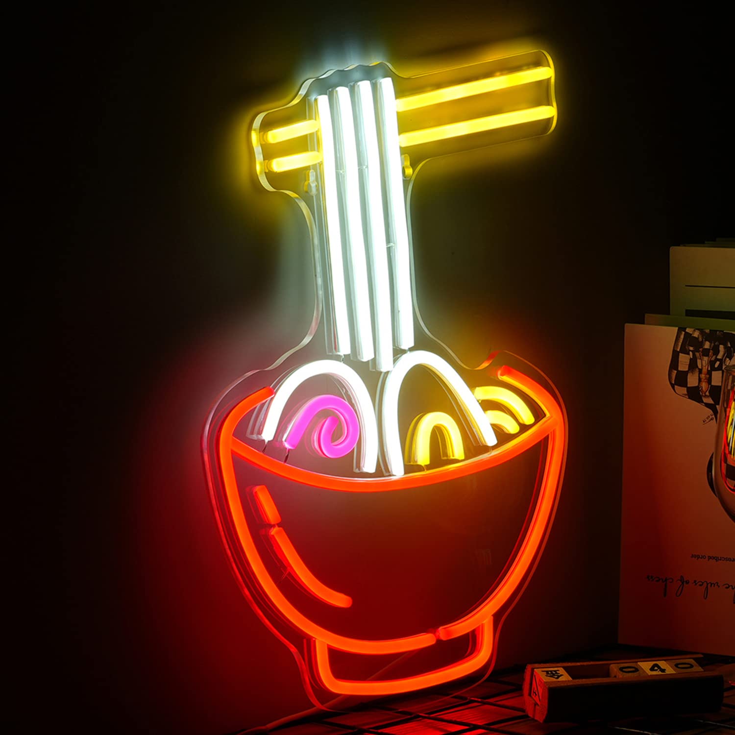 LISIGNVE Ramen Neon Sign LED Wall Decor 16.1inx12.6in Multi Colored Glass for Restaurant Ramen Shop