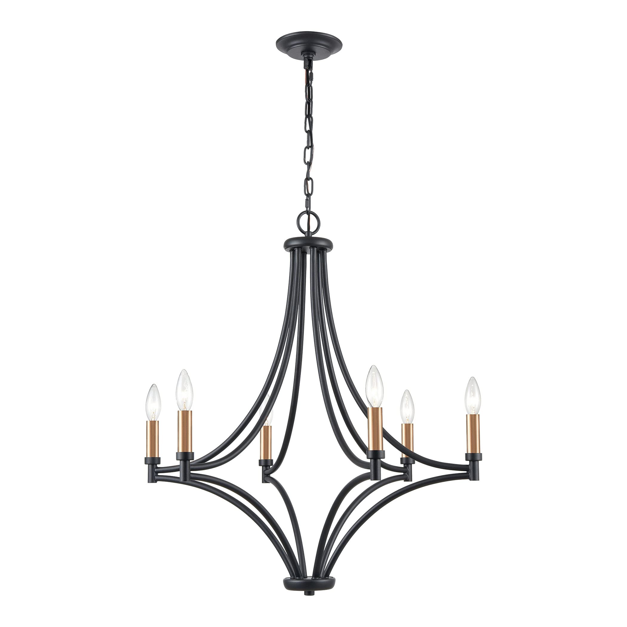 Elk Lighting Spanish Villa 6-Light Chandelier, Charcoal/Satin Brass/Satin Nickel, 26X26X29