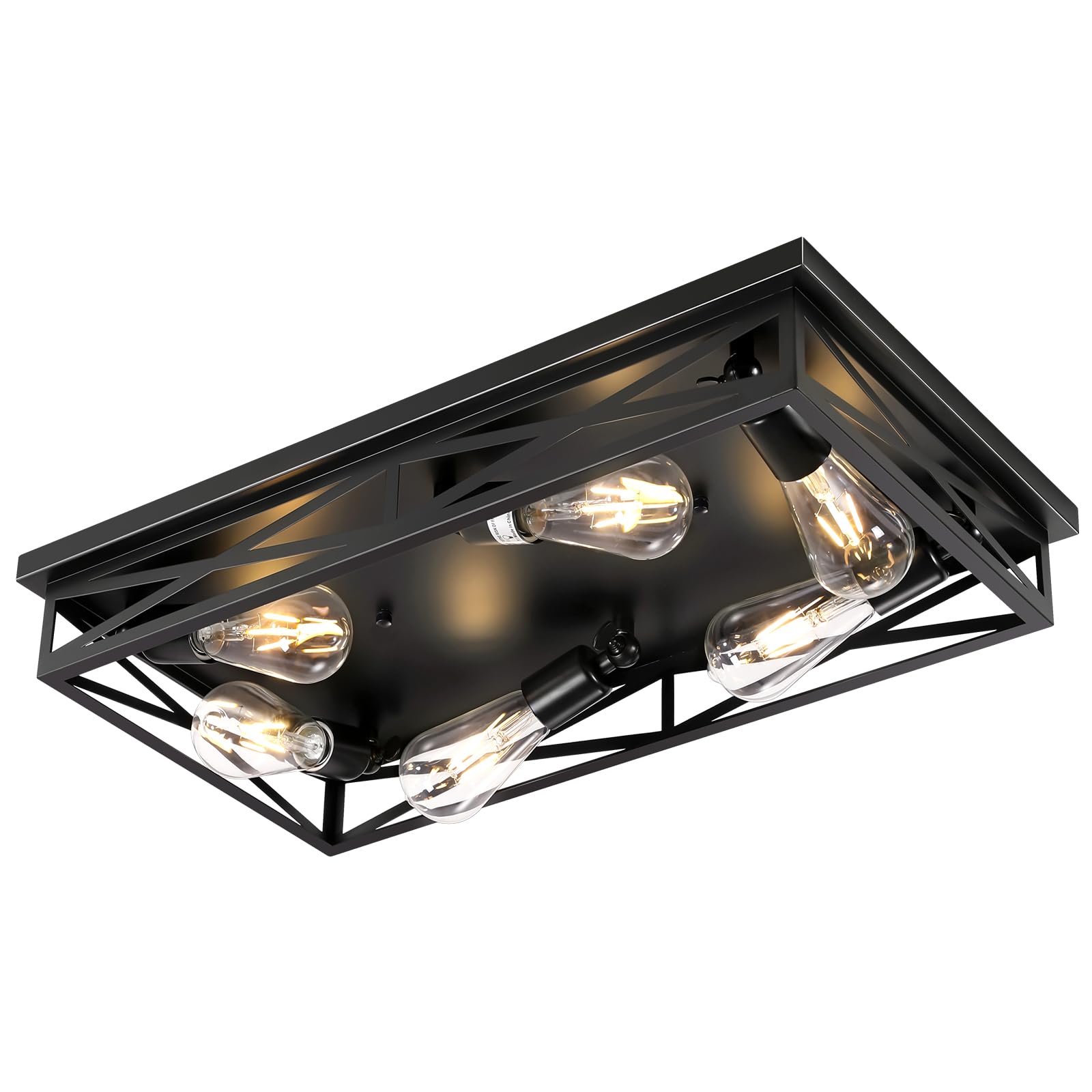 DIKAIDA 6-Light Flush Mount Ceiling Light Fixture, Black Metal Cage, 23in for Kitchen, Hallway, Entryway