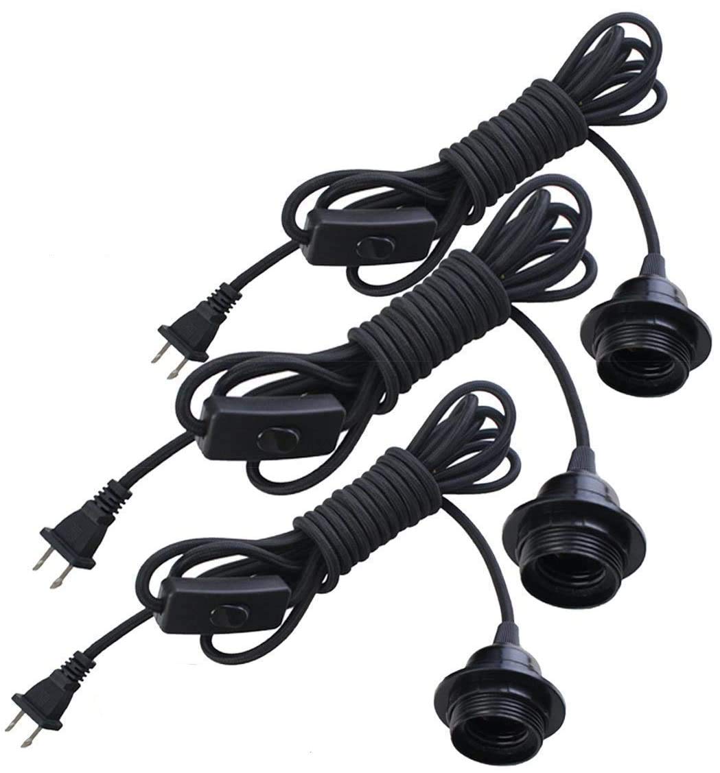 FadimiKoo Pendant Light Kit, Vintage Edison, Black, 12 FT Cord, E26/E27, UL Listed, 3-Pack