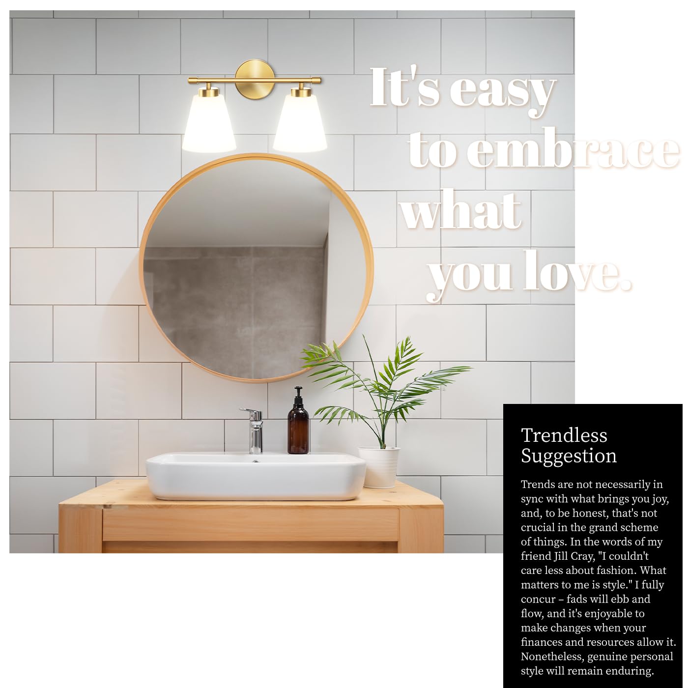 Hamilyeah Gold 2-Light Bathroom Vanity Light Fixture With Frosted Glass Shade, Wall Lamps