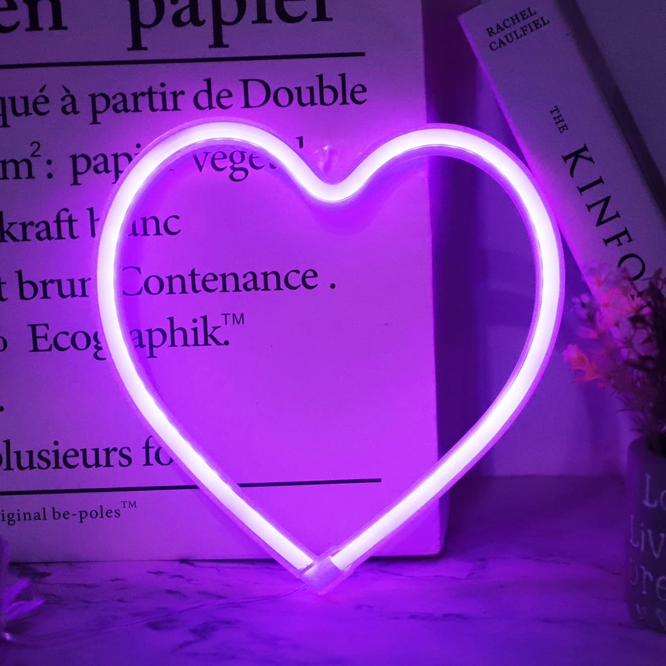 Vicila Purple Heart Neon Sign - USB/Battery Operated Night Light for Bedroom, Festival, Party Decor