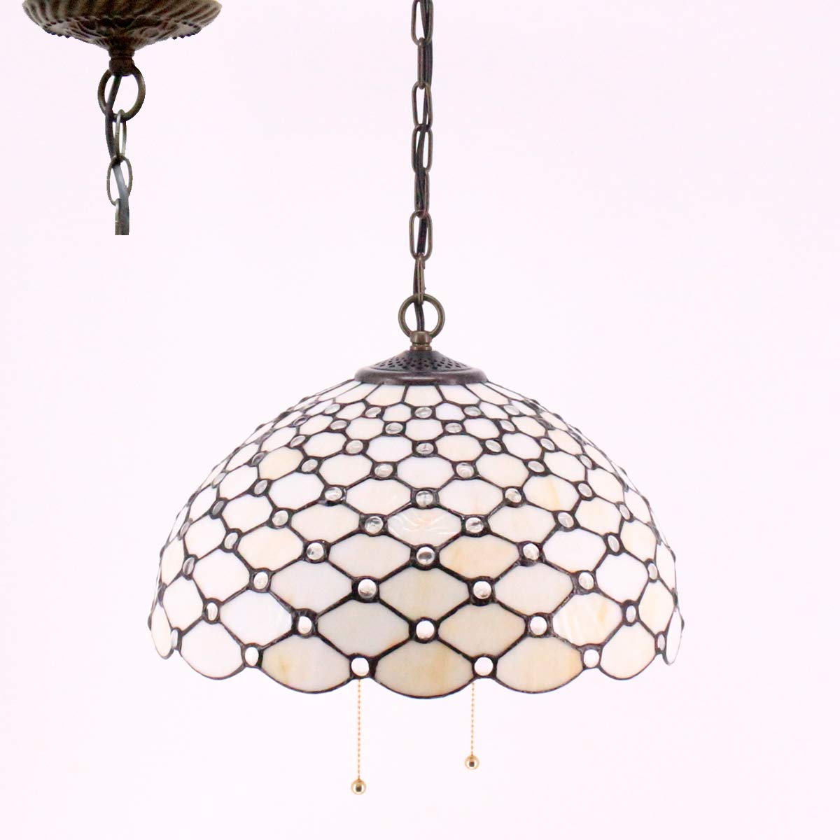 WERFACTORY Tiffany Pendant Light Fixture, Cream Amber Bead, 16 Inch Hanging Lamp, Large, S005 Series