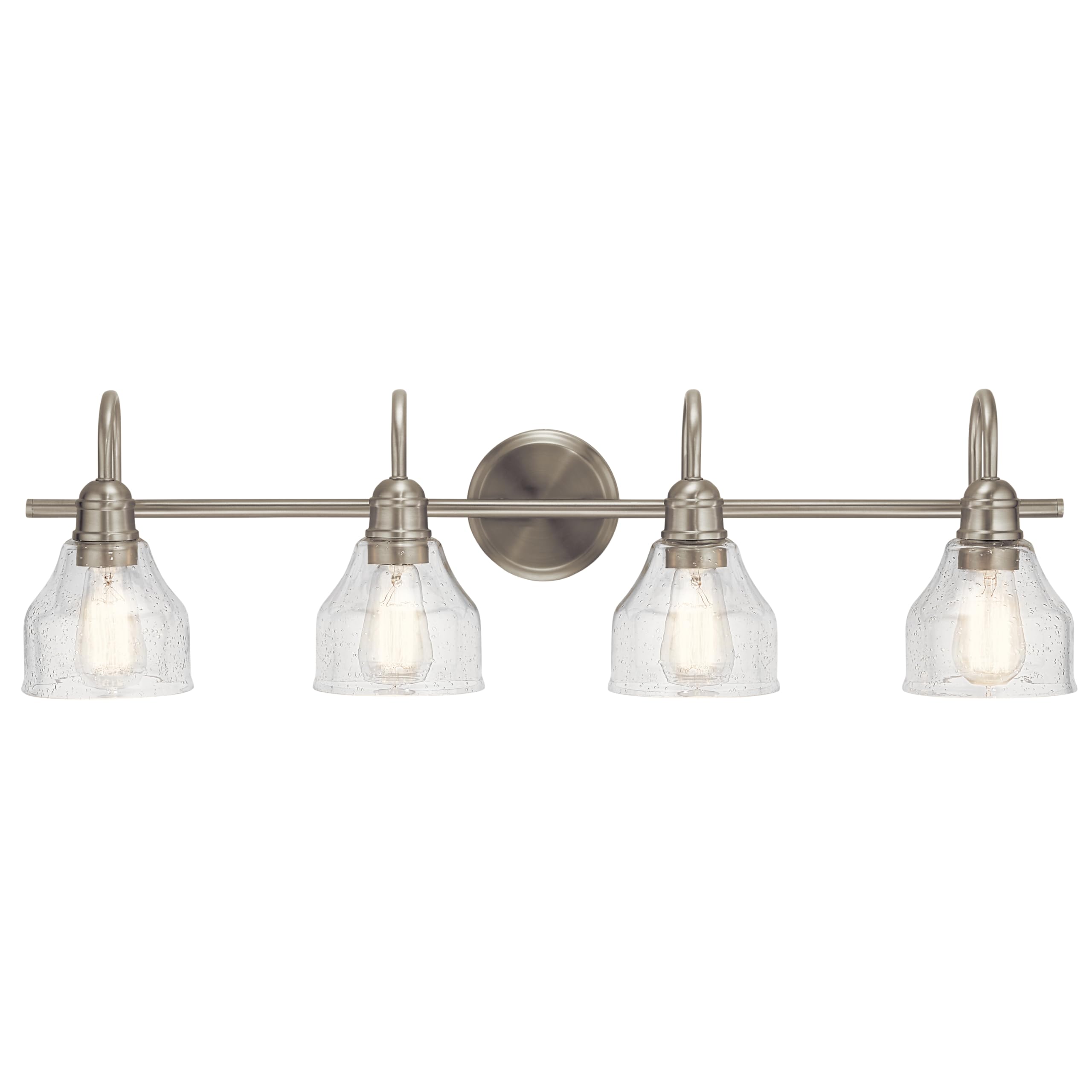 Kichler Avery 33.25 4 Light Bathroom Vanity Light in Brushed Nickel, Vintage Bathroom Wall Mount Fixture with Clear Seeded Glass