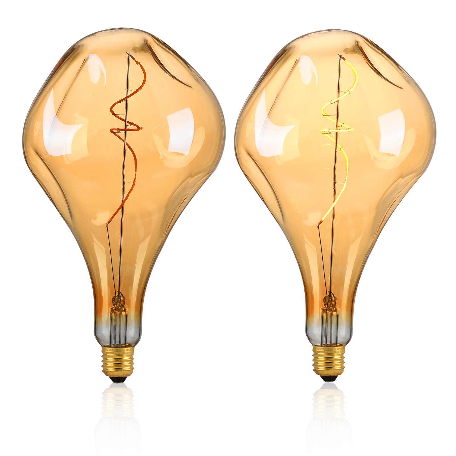Omed Led Large Edison Bulb Oversized 2 Pack, E26 2200K Warm White Dimmable Vintage Giant Light Bulb, 5 Watt 400Lm Extra Big Ambe