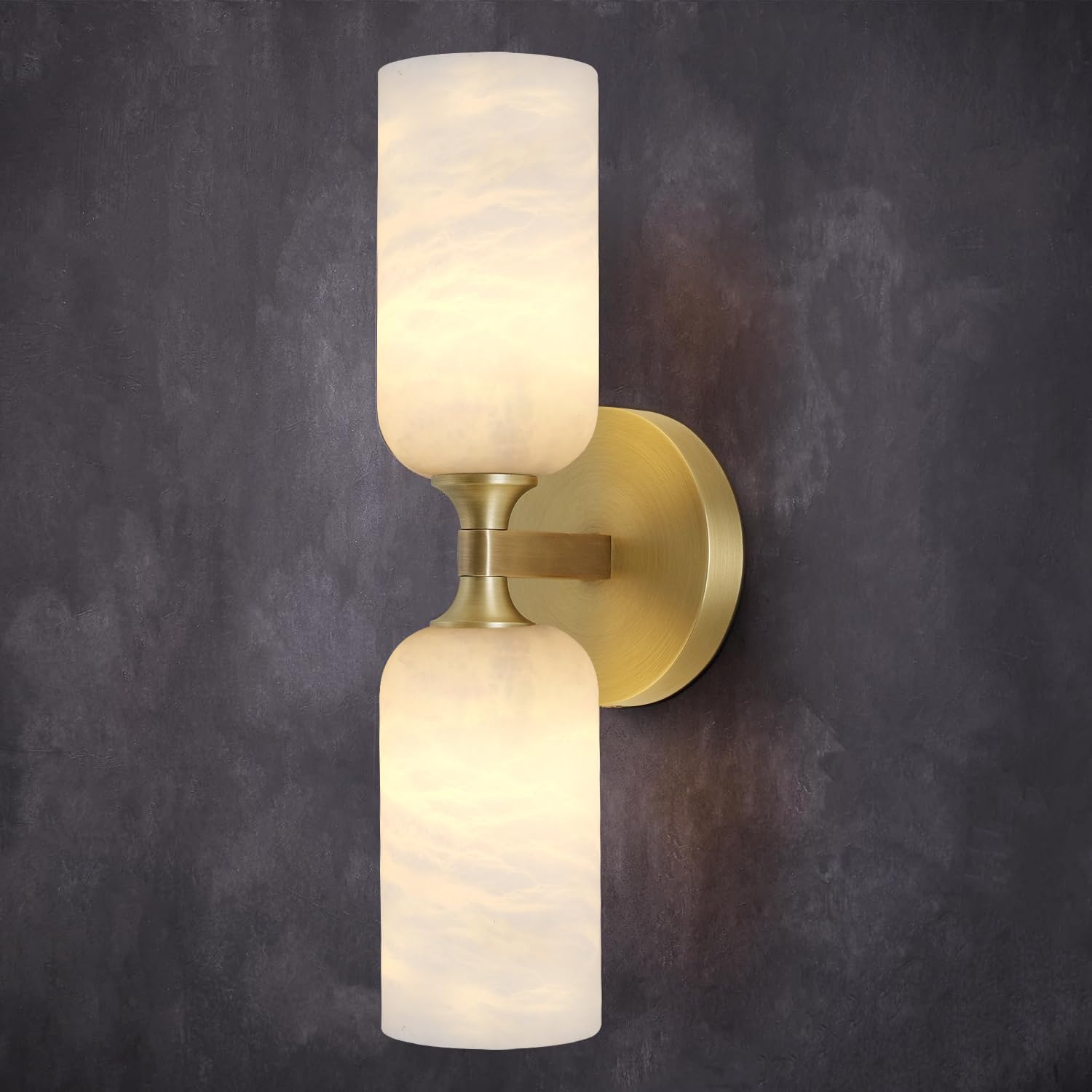 Alabaster Wall Sconce 14In Modern Spanish Natural Marble Bathroom Vanity Sconces  Antique Brass Sconces Wall Lighting  Gold Wall Light Fixtures Decor  For Bedroom Living Room Staircases Hallway