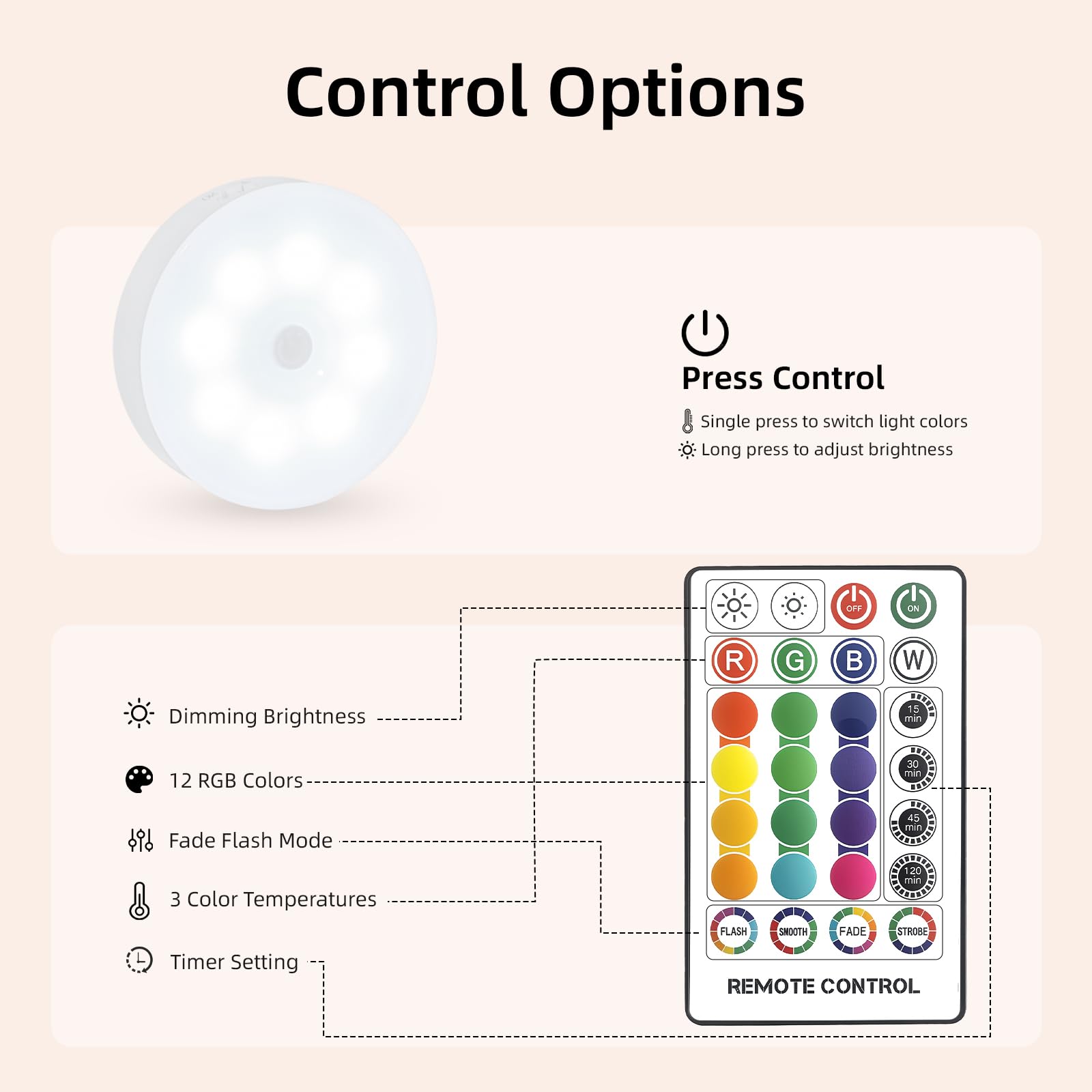 Led Puck Lights with Remote Control 16 Color Changeable USB Rechargeable LED Night Light Battery Operatedfor,Closet,Bedroom Wall