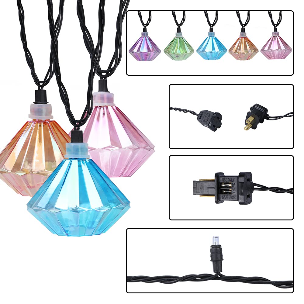Vigdur Fairy String Lights - 10 LED Diamond Bulbs, Connectable Bubble Lights for Xmas Party, Wedding, Bedroom, Patio Decor, Multicolor