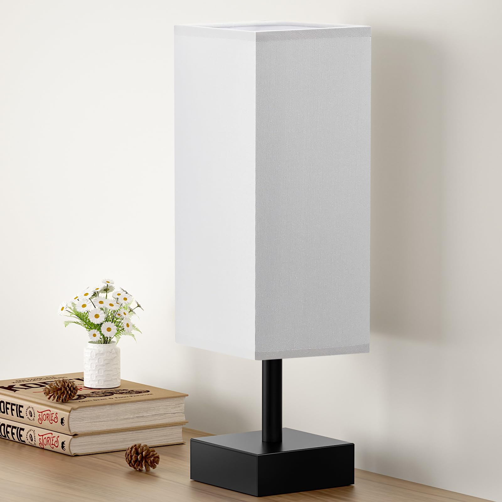 Aooshine Gray Small Table Lamp - Bedside Lamp For Bedroom, Minimalist Nightstand Lamp With Silver Base, Desk Lamp For Kids Room