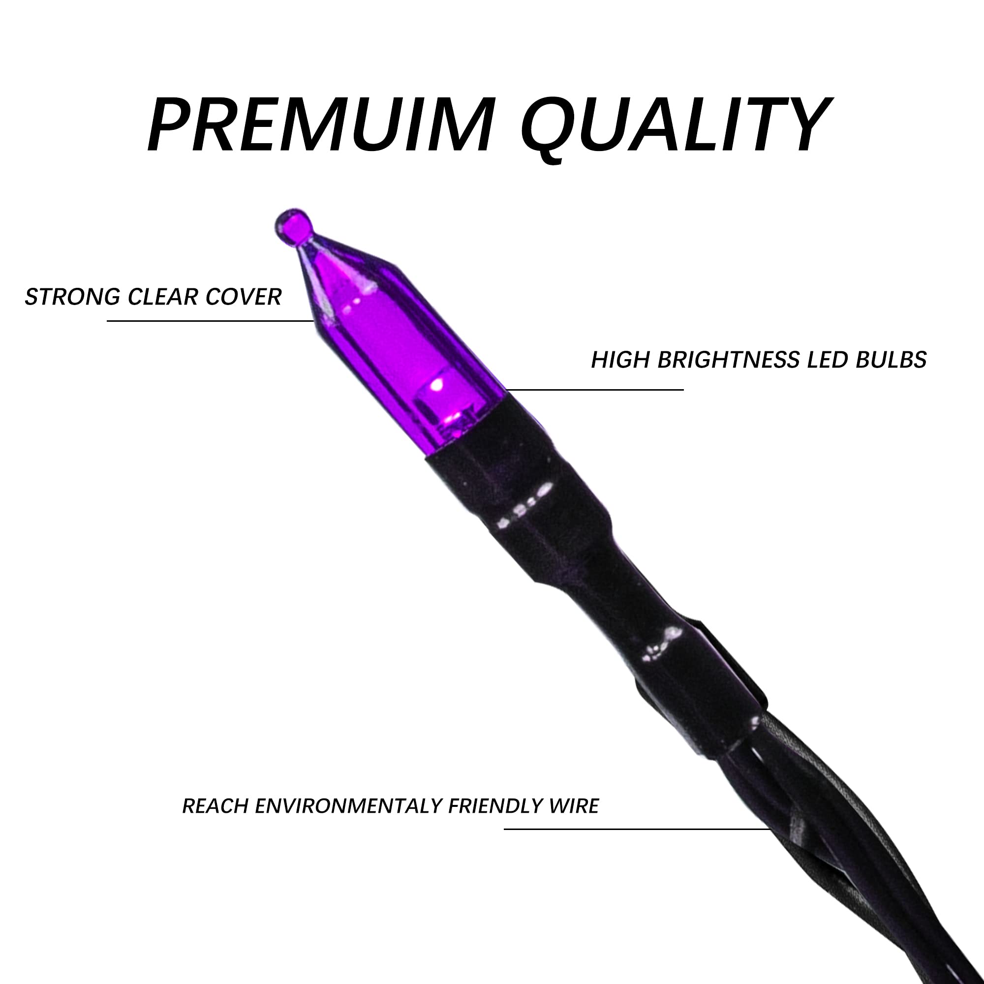 Dazzle Bright 200 LED Mini String Lights, 65FT, Purple, 8 Modes, Model HB-200DCOI, Indoor/Outdoor Halloween Decorations