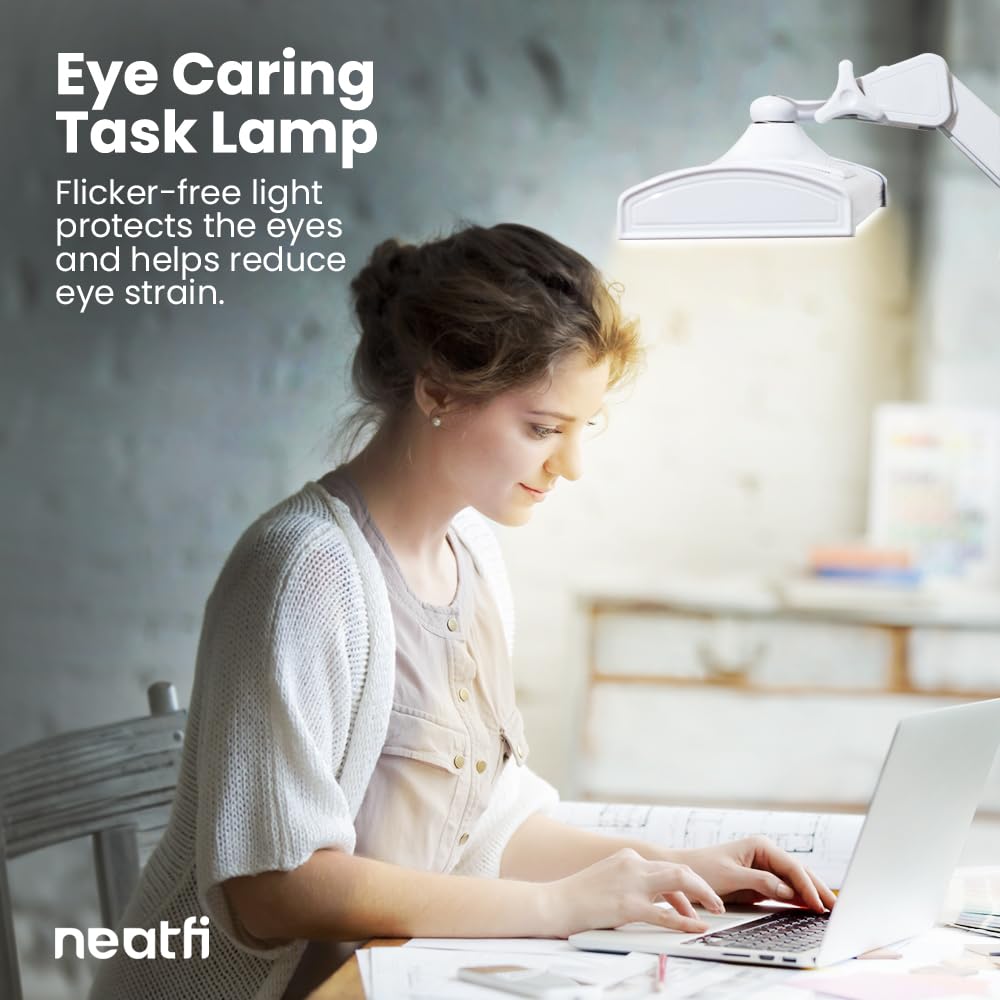 Neatfi LED Desk Lamp, 3,500 Lumen, Dimmable, 45W, 26 Inch Wide Metal Shade, Model 9507LED CCT-C, White