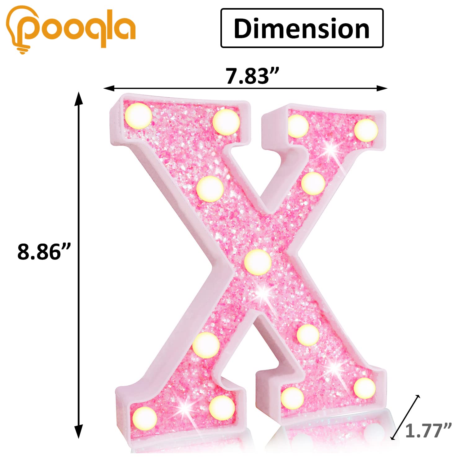 Pooqla Led Marquee Letter Lights, Sequin Pink Battery Powered Sign For Parties & Home Decor, Pink Letter X