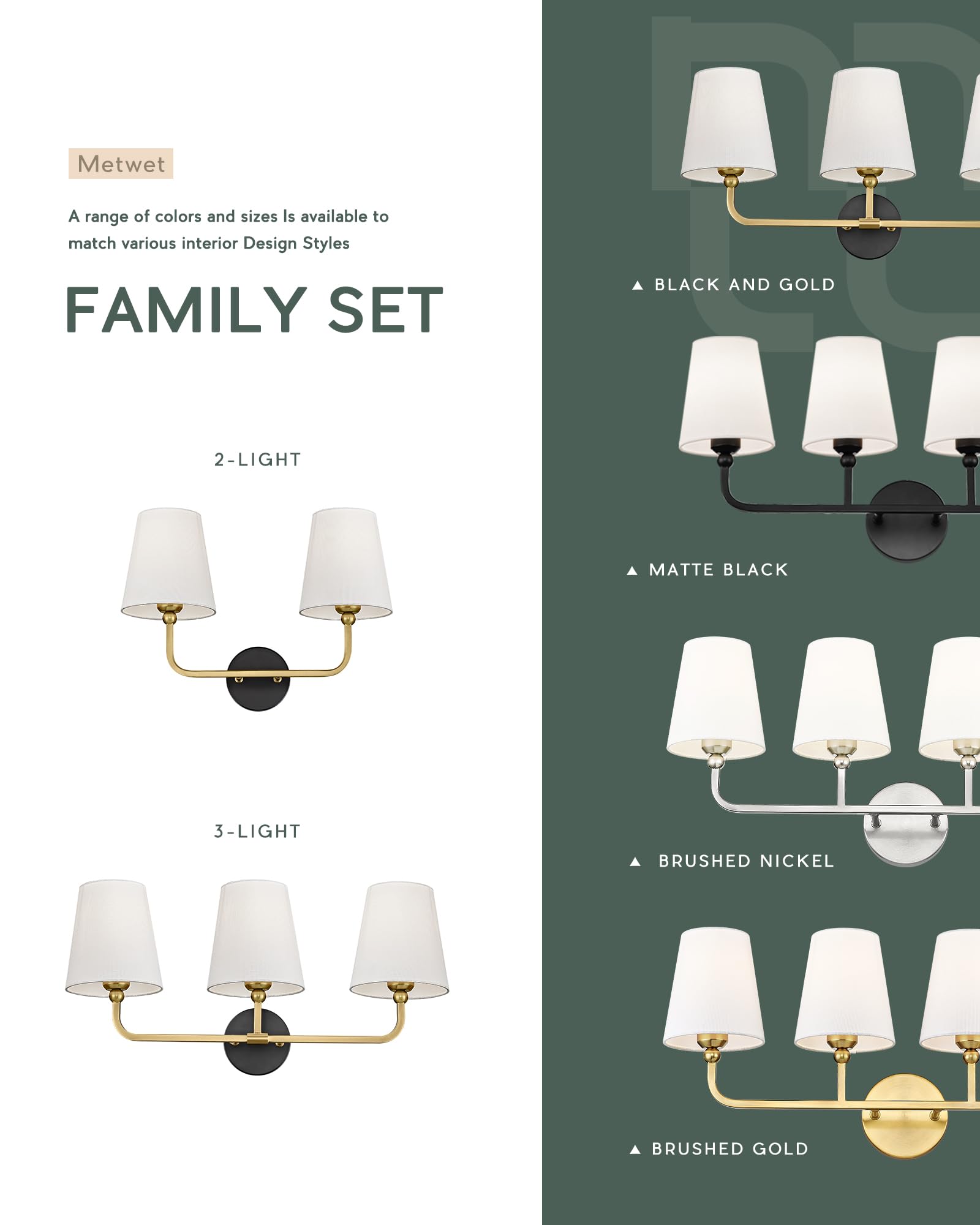 Metwet Bathroom Light Fixtures  Black And Gold Vanity Lights With Flared White Fabric Shade  3-Light Wall Sconce  Modern Sconces Wall Lighting For Hallway Bedroom  Vl837-Kg-3