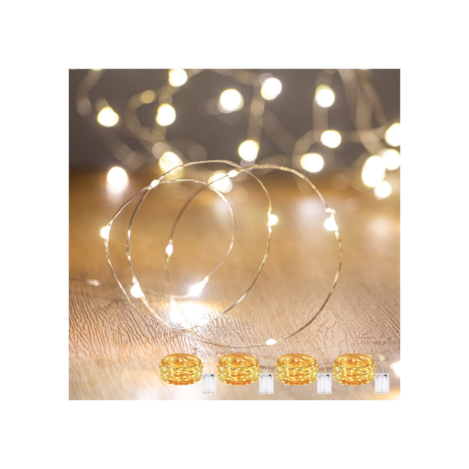XINKAITE LED String Lights, Waterproof Fairy Lights, 10Ft/4pcs, Warm White, Battery Operated for Indoor & Outdoor Decoration