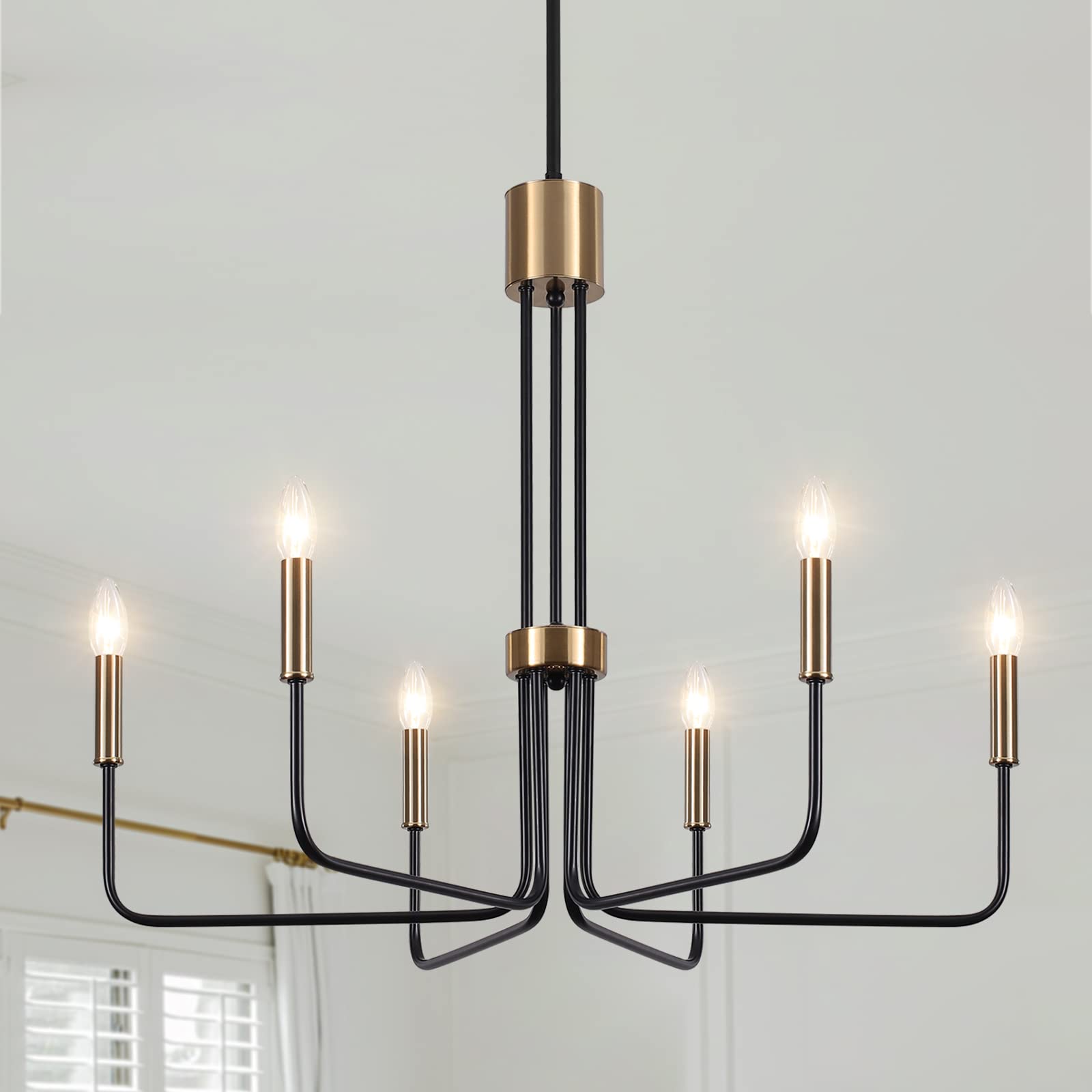 ZemSum 6-Light Modern Farmhouse Chandelier  Black and Gold Chandelier for Dining Room Light Fixtures Ceiling Hanging  Kitchen Chandelier for Bedroom Living Room Entryway