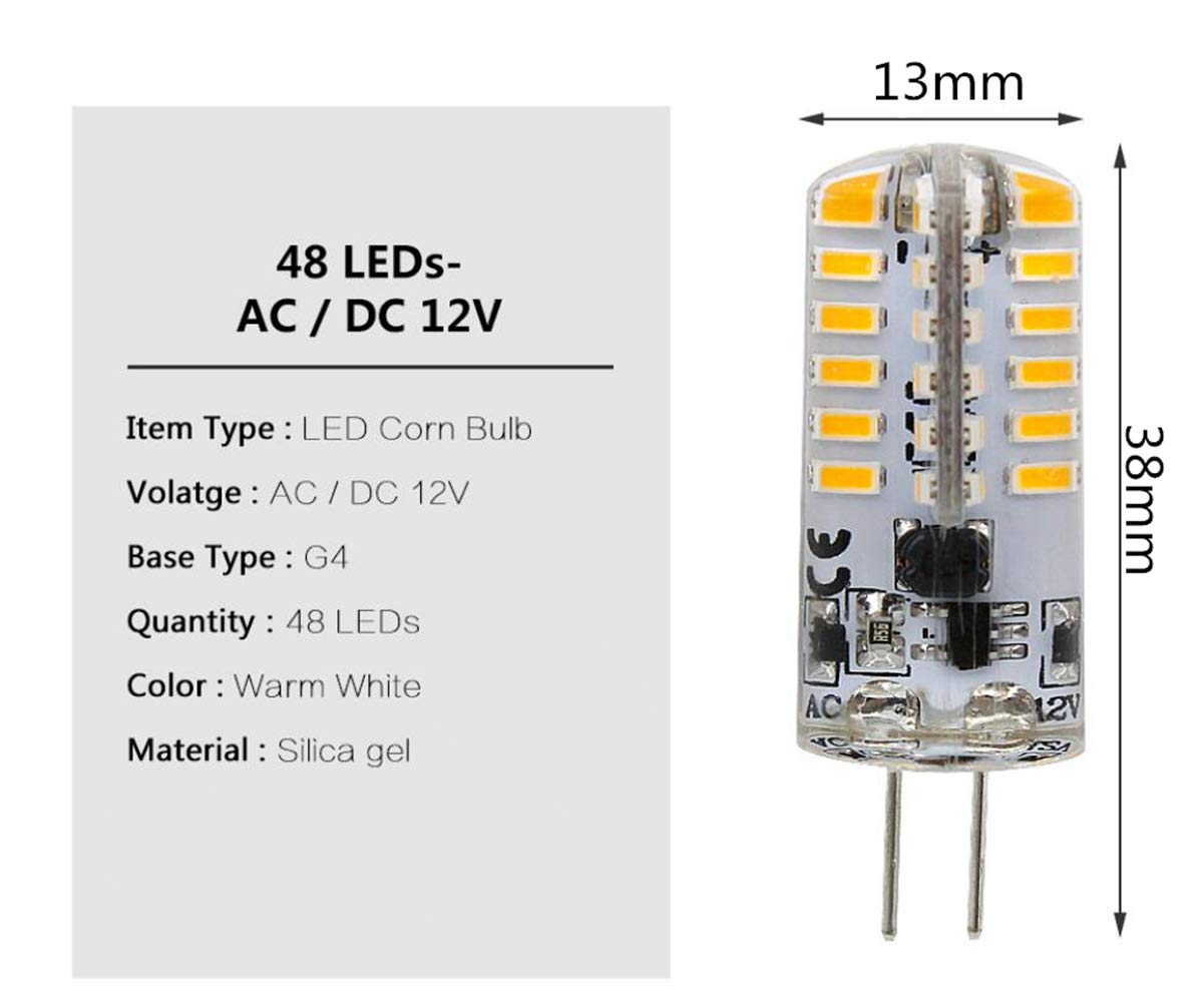 G4 Led Corn Light Bulb 3W Warm White Bi-Pin Base 48 Led Light For Home Kitchen Ceiling Lights,3W(20W Halogen Equivalent),Non-Dim