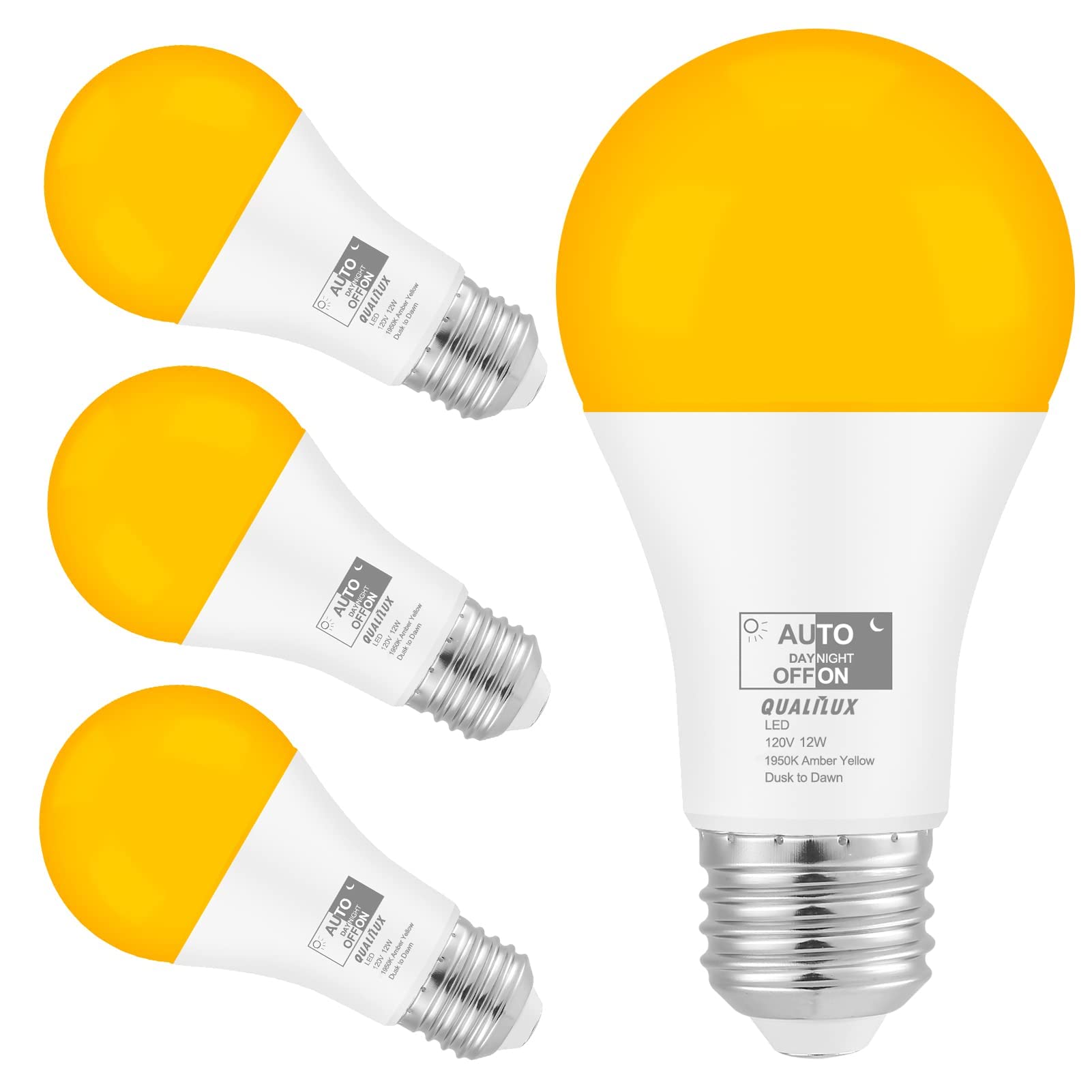 Qualilux Dusk To Dawn Amber Yellow Bug Light Bulbs, 800 Lumen, Led 12W, A19 E26