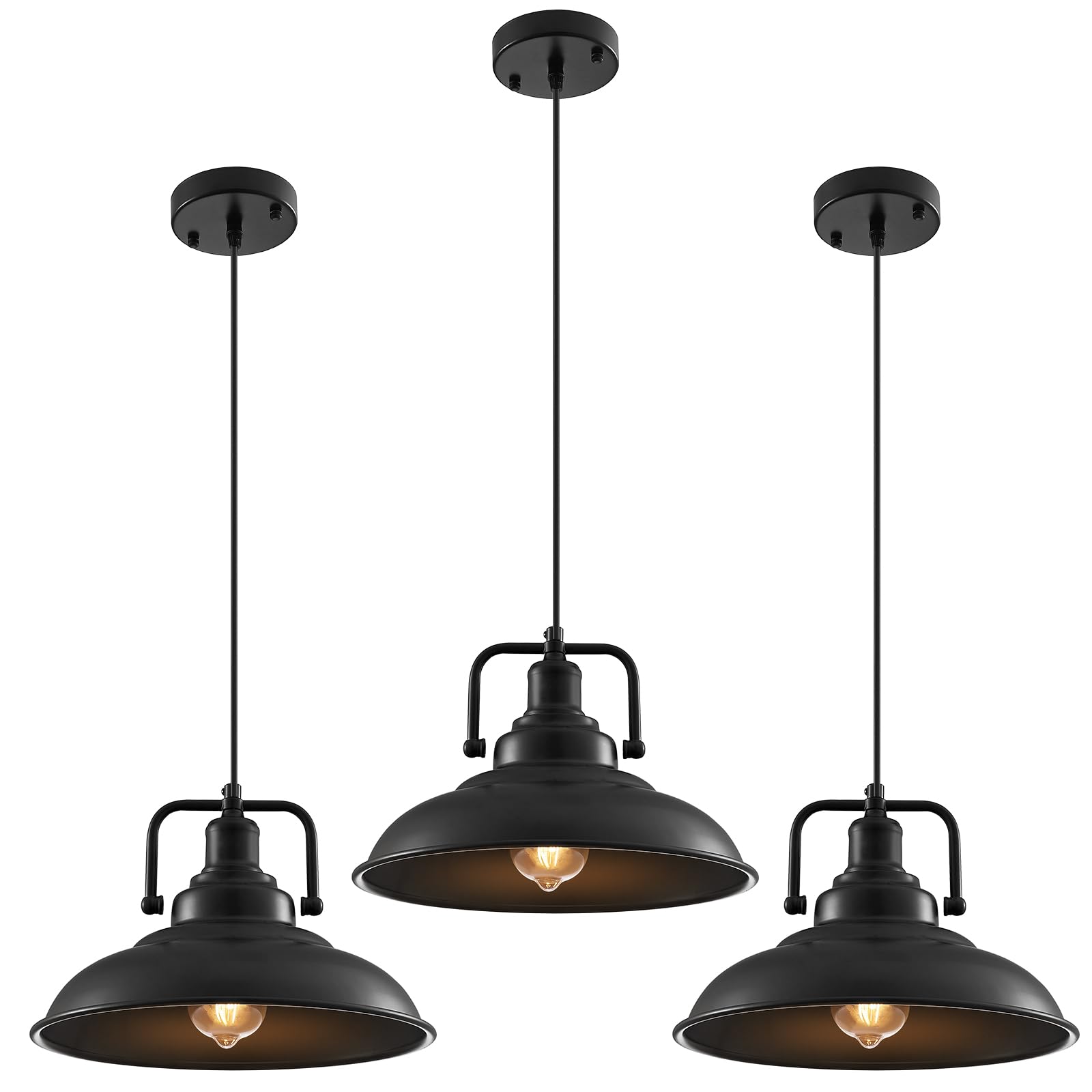 SESIMENT Black Pendant Light fixtures 12.5 inches 3 Packs,Matte Pendant Lights Kitchen Island,Industrial Pendant Light,Vintage F
