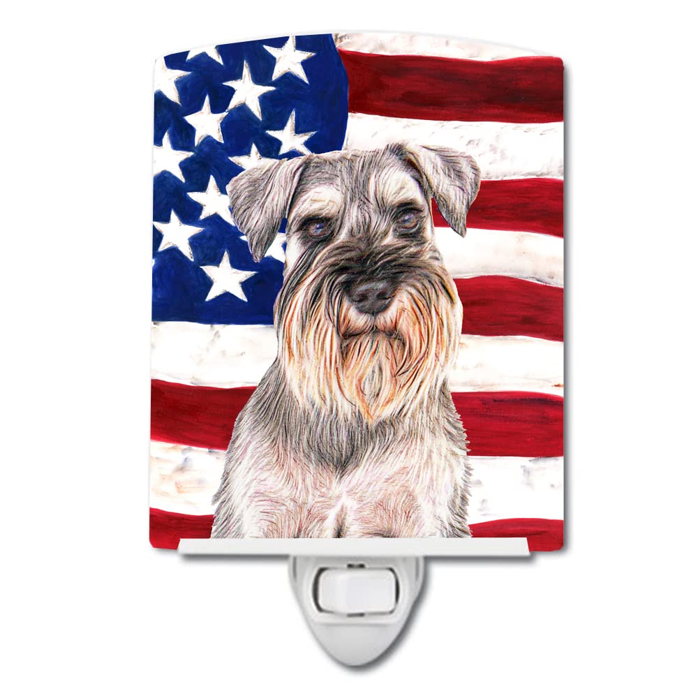 Carolines Treasures Ceramic Night Light, USA American Flag, Schnauzer 1158, UL-Certified, 6x4x3 inches, Multicolor