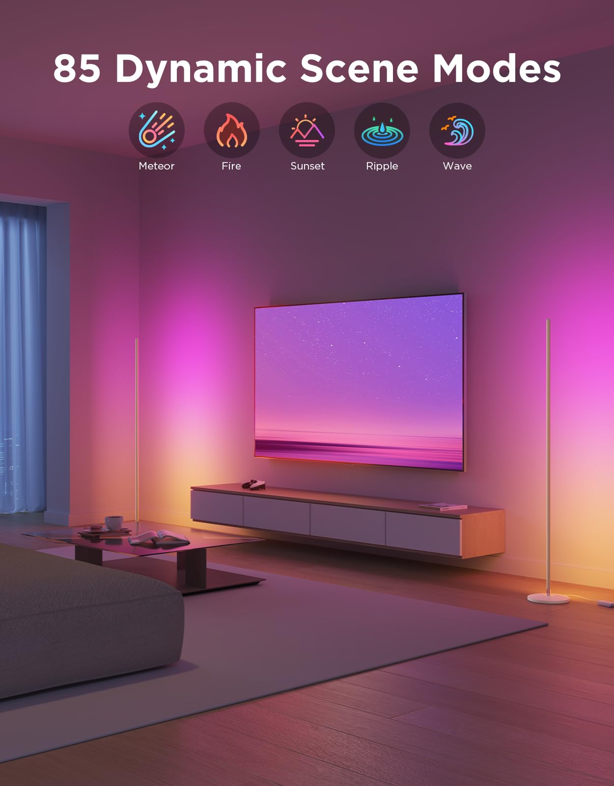 Govee RGBIC Floor Lamp, LED Corner Lamp with Music Sync, 1000lm, Champagne, Model H6076