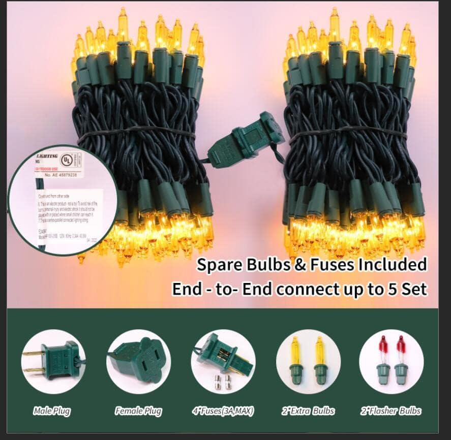 Lamphome Christmas Lights 100 Count Mini Yellow Lights 20Ft Green Wire Christmas Tree String Lights Set For Outdoor Indoor Christmas Decorations Wedding Decorations Valentines Day Decor