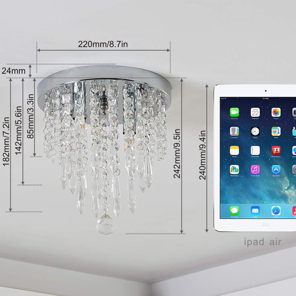 lifeholder Mini Crystal Chandelier Lighting Fixture, 2 Lights, Modern Flush Mount, H10.4'' x W8.66'', Acrylic, for Bedroom, Hallway, Kitchen