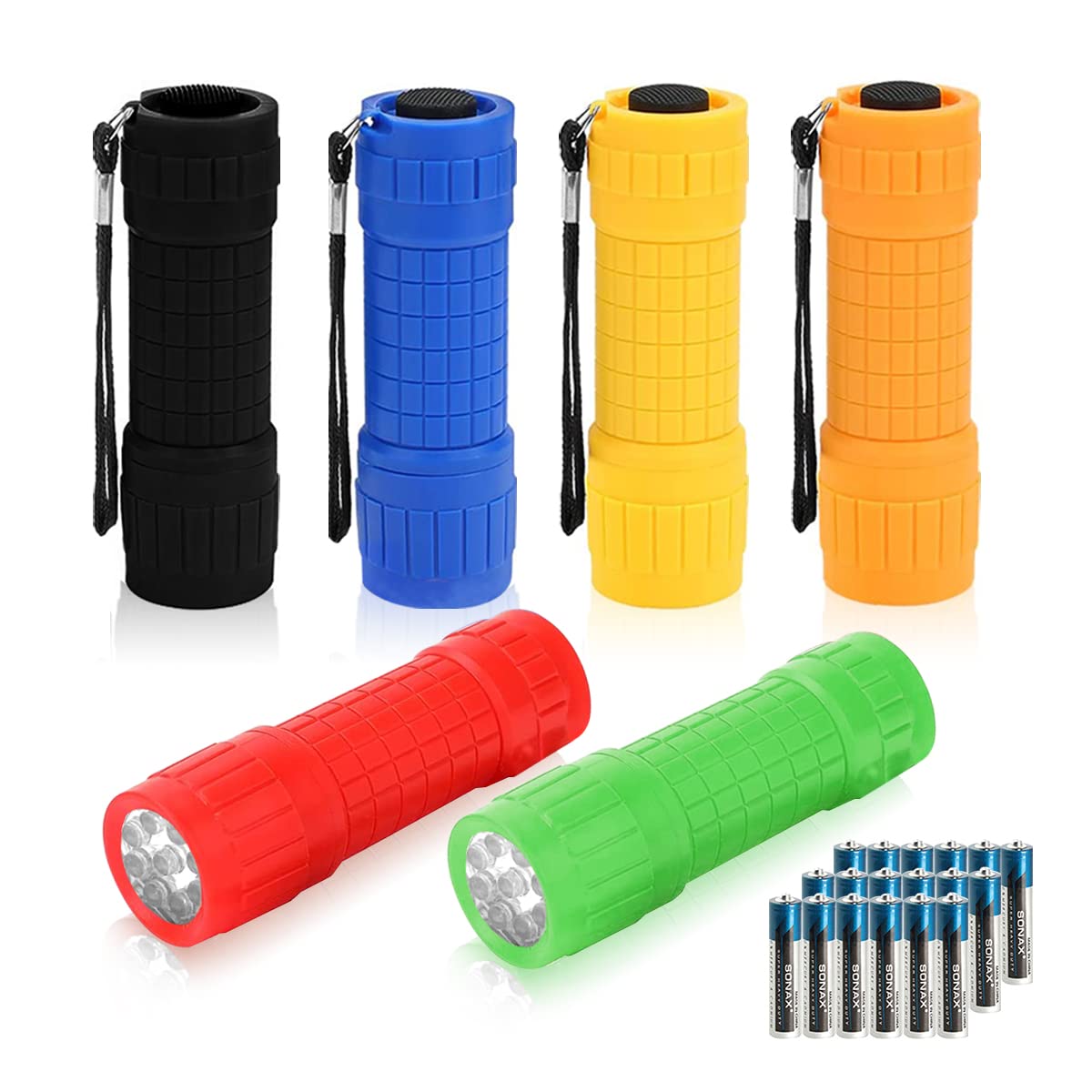 Whaply 6-Pack Small Mini Flashlight Set, 9-LED Handheld Flashlight with Lanyard,18-Pack AAA Battery Included for Kids/Night Read