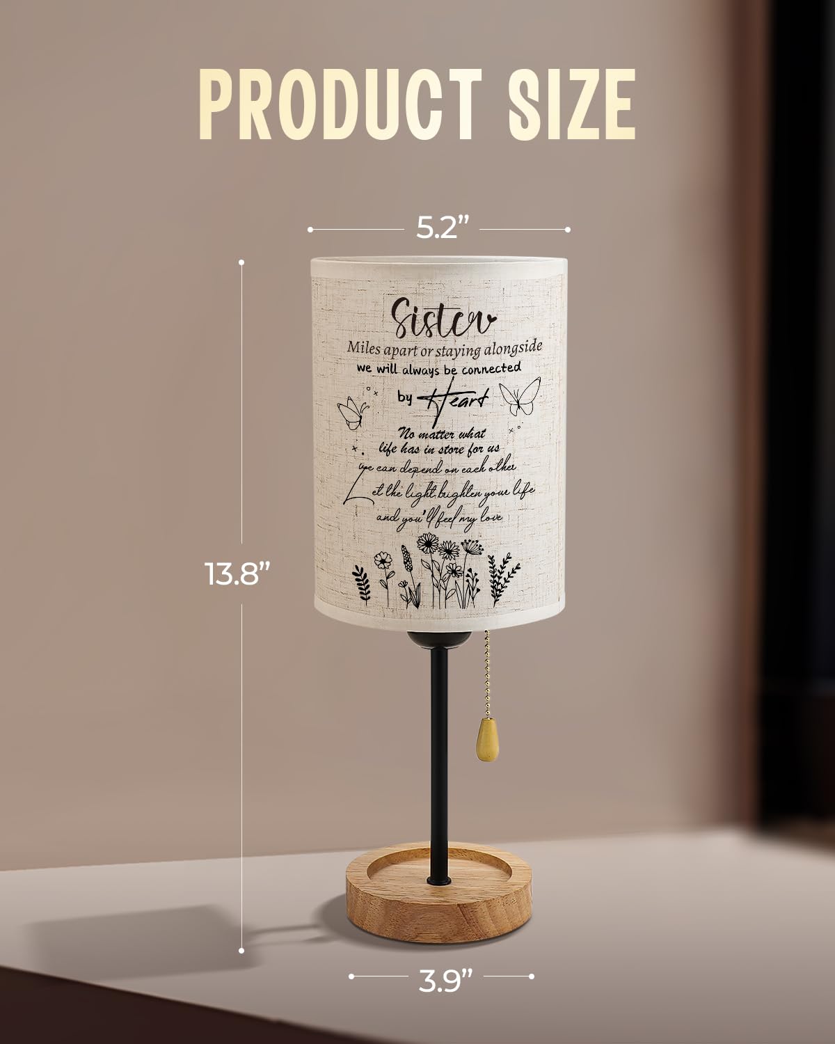 Calibron Sister Birthday Gifts, Sisters Gifts From Sister Linen Fabric Table Lamp, Birthday Gifts For Sister Bedroom Lamp With W