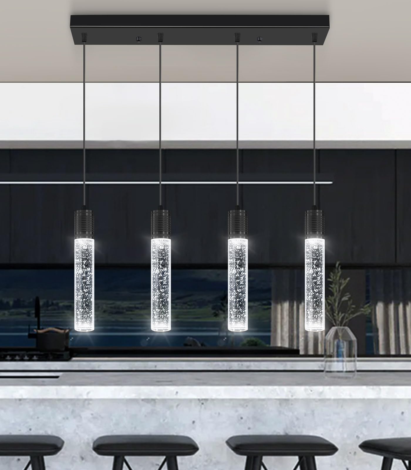 dolria 4-Lights Mini Modern Crystal Chandelier, Black LED Ceiling Light for Kitchen, Dining Room & Bedroom, Model PC0019-4Tchang-B