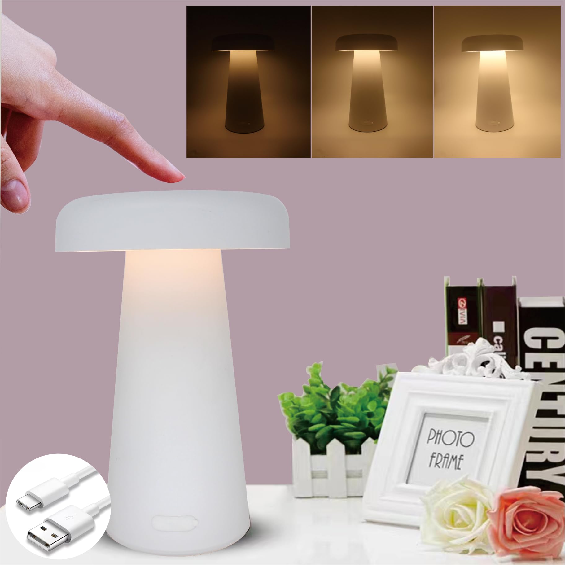 Yoniku Mini Battery Powered Table Lamp Night Light For Kids Gentle Night Light Portable And Cordless Small Tiny Night Light 3 Brightness Level Touch Lamp Cute Bedside Lamp (White Tiny, 7.2Inch)