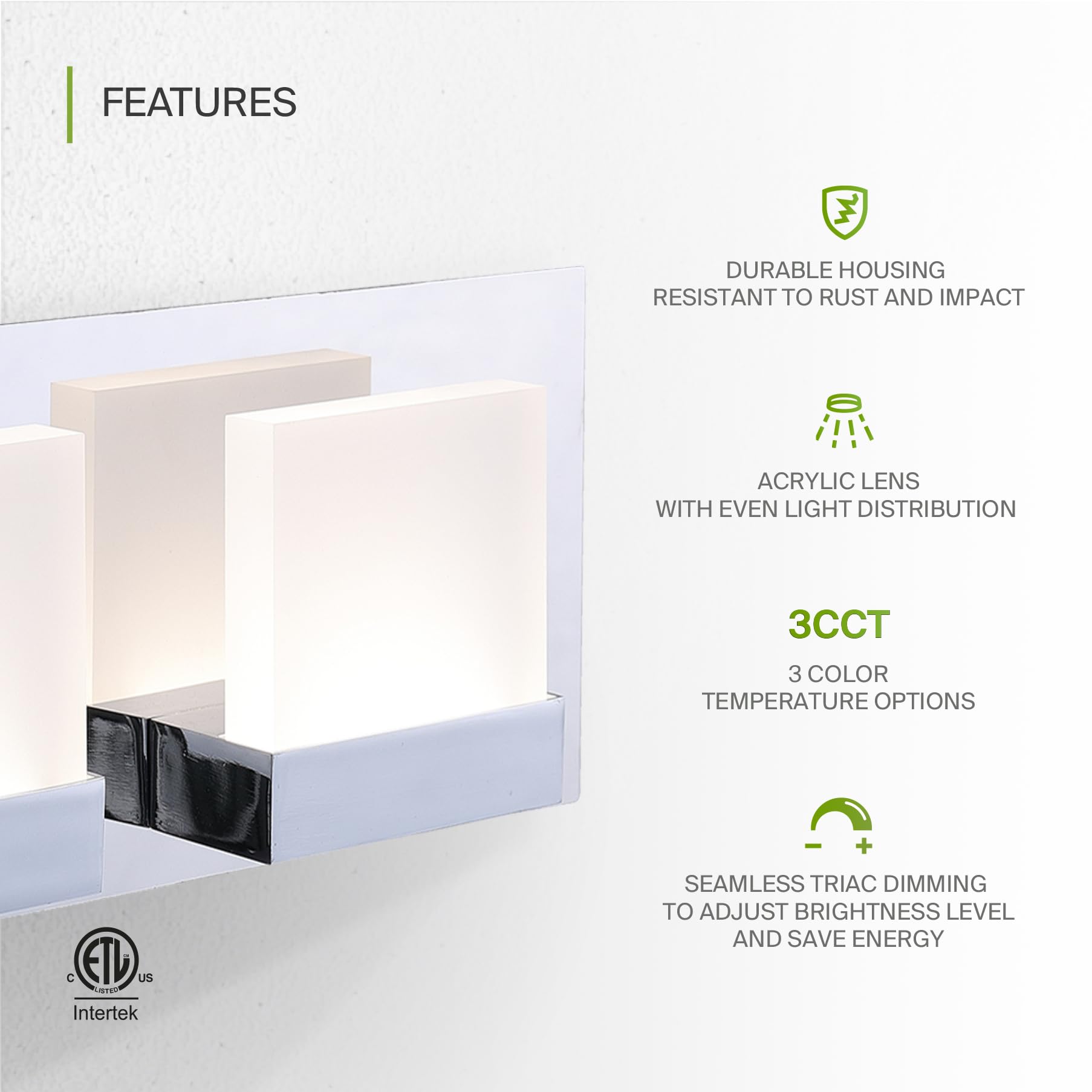 ASD LED Bathroom Vanity Light Fixture, 4-Lights 23W, Dimmable, ETL Listed, Chrome, 2 Pack, Model A-LVF24M-4D23CC