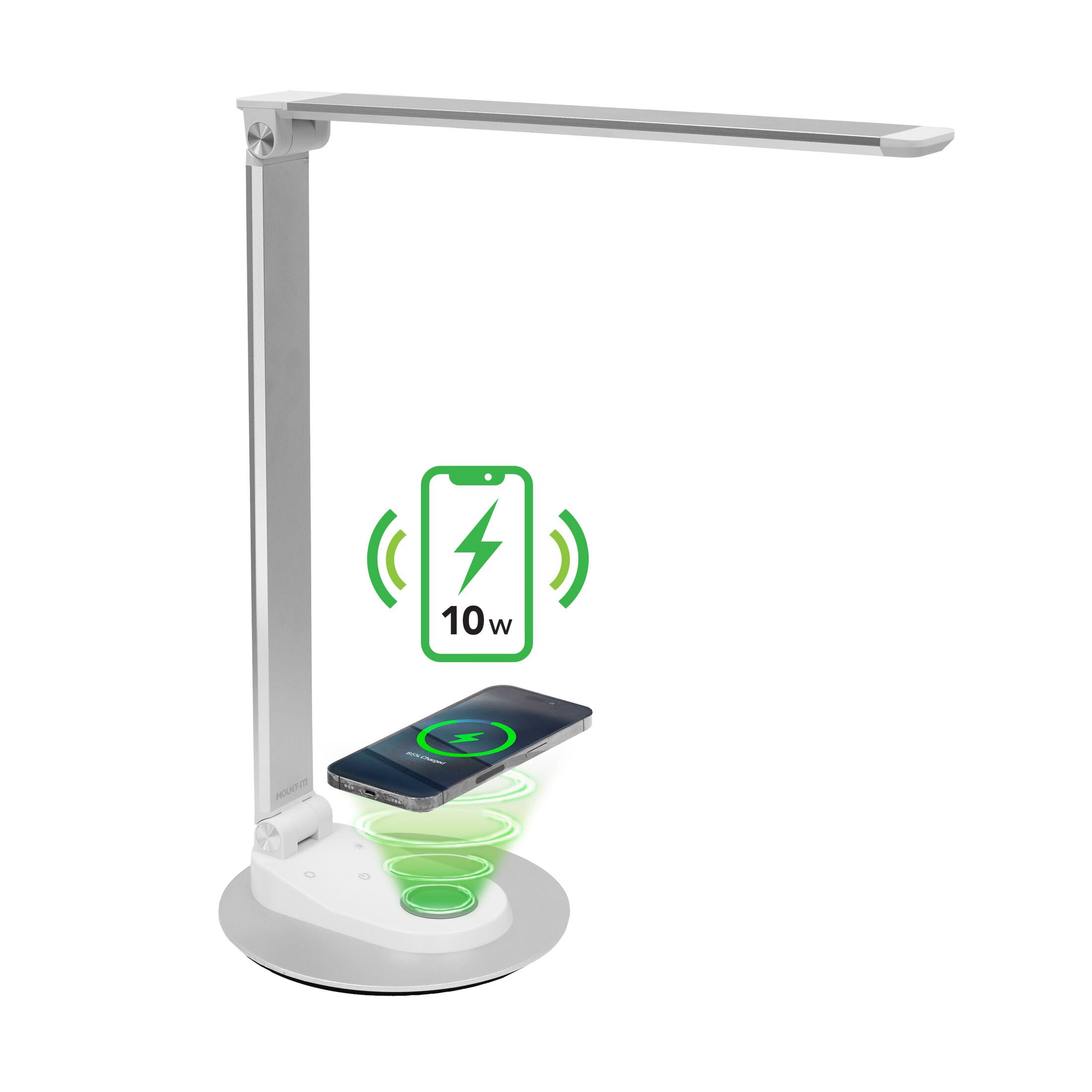 Mount-It! LED Desk Lamp with Wireless Charger and USB-C Charging Port, Dimmable Desk Lamp with 25 Brightness and Color Modes, fo