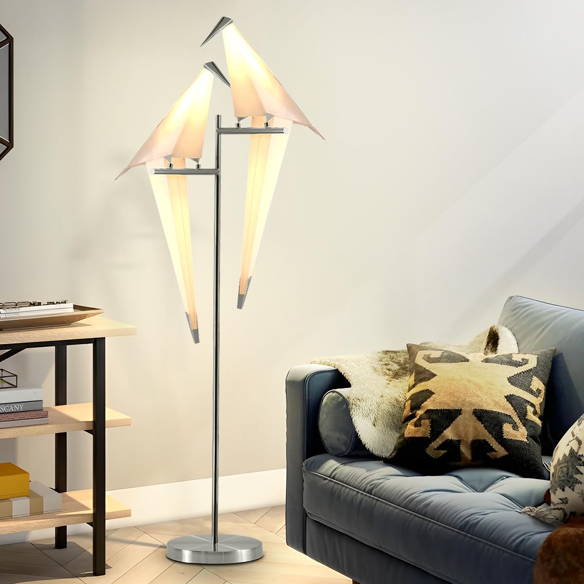 MORE CHANGE 69In Modern LED Floor Lamp, Bird Floor Light Silver Metal Fixtures for Living Room Bedroom Dinning Room Office